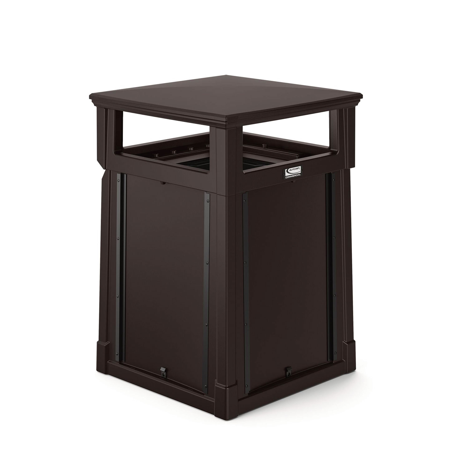 Resin Customizable Garbage Can with Covered Lid, 34.4 gal, Plastic, Java