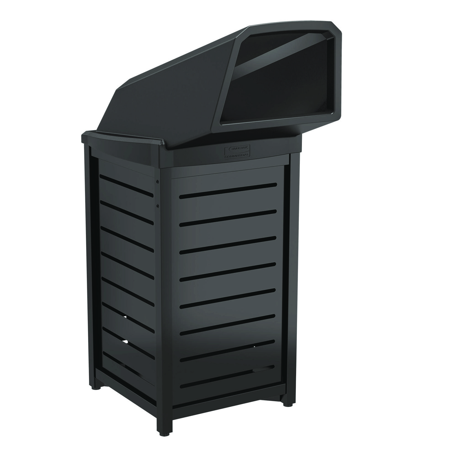 Outdoor Decorative Metal Square Trash Can with Chute Lid, 30 gal, Metal, Black