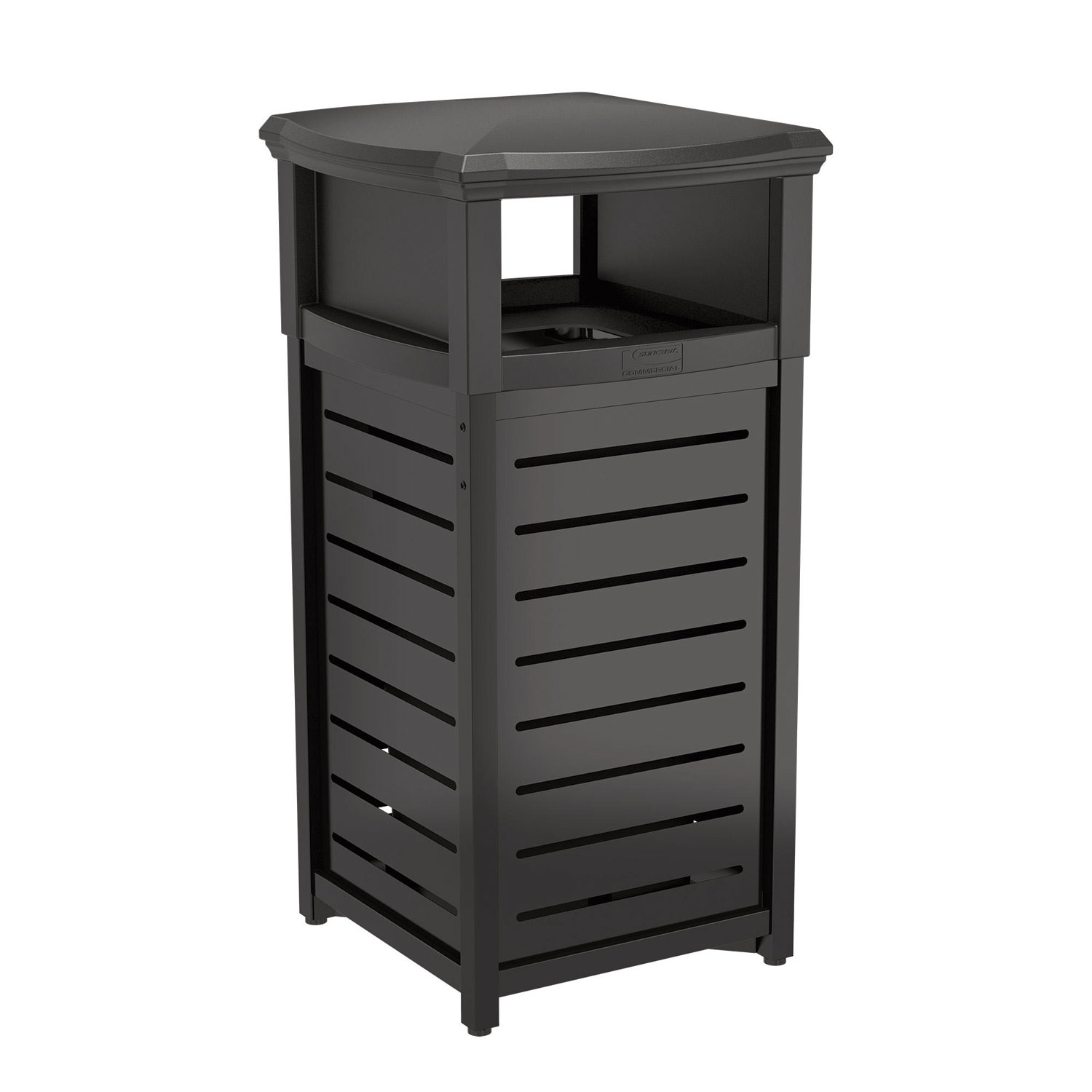 Outdoor Decorative Metal Square Trash Can with Two-Way Lid, 29 gal, Plastic, Black