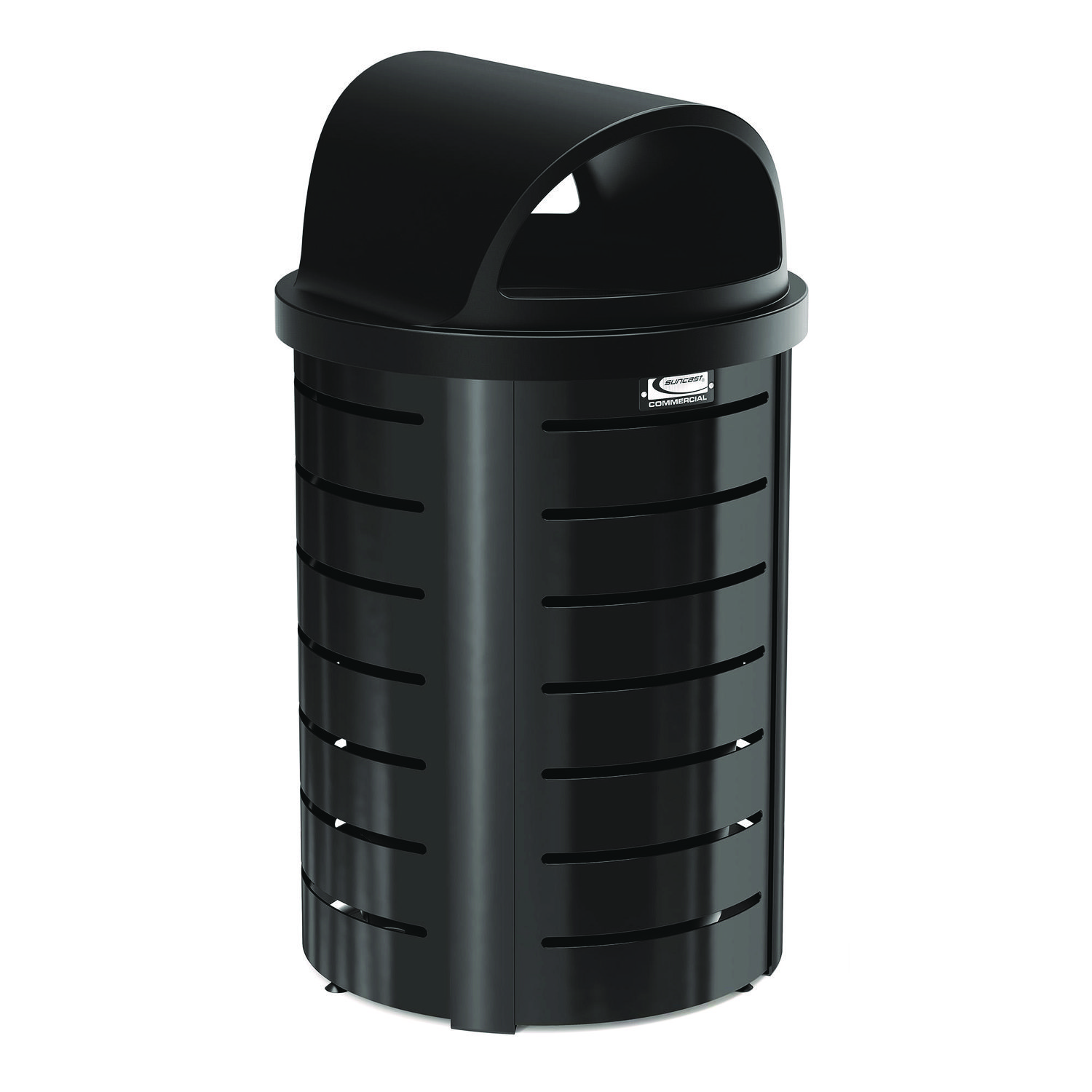 Outdoor Decorative Metal Trash Can with Roto-Molded Lid, 35.38 gal, Plastic, Black
