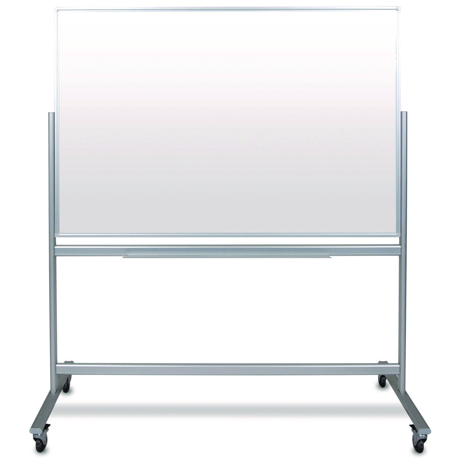 Mobile Magnetic Glass Dry Erase Board, 60" x 40", White Surface, Silver Aluminum Frame