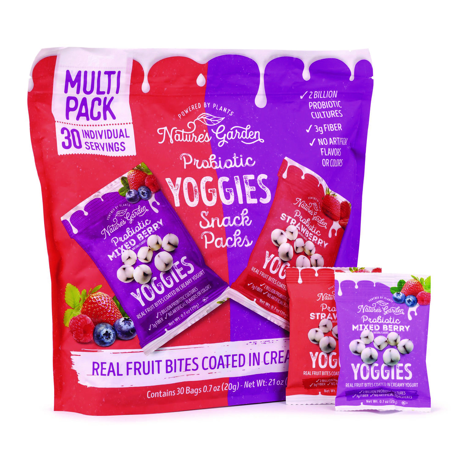 Probiotic Yoggies Variety Snack Pack, Assorted Flavors, 0.7 oz Bag, 30/Carton