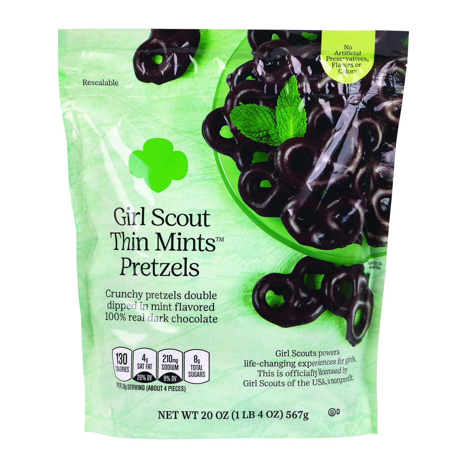 Thin Mints Pretzels, Mint Chocolate, 20 oz Bag