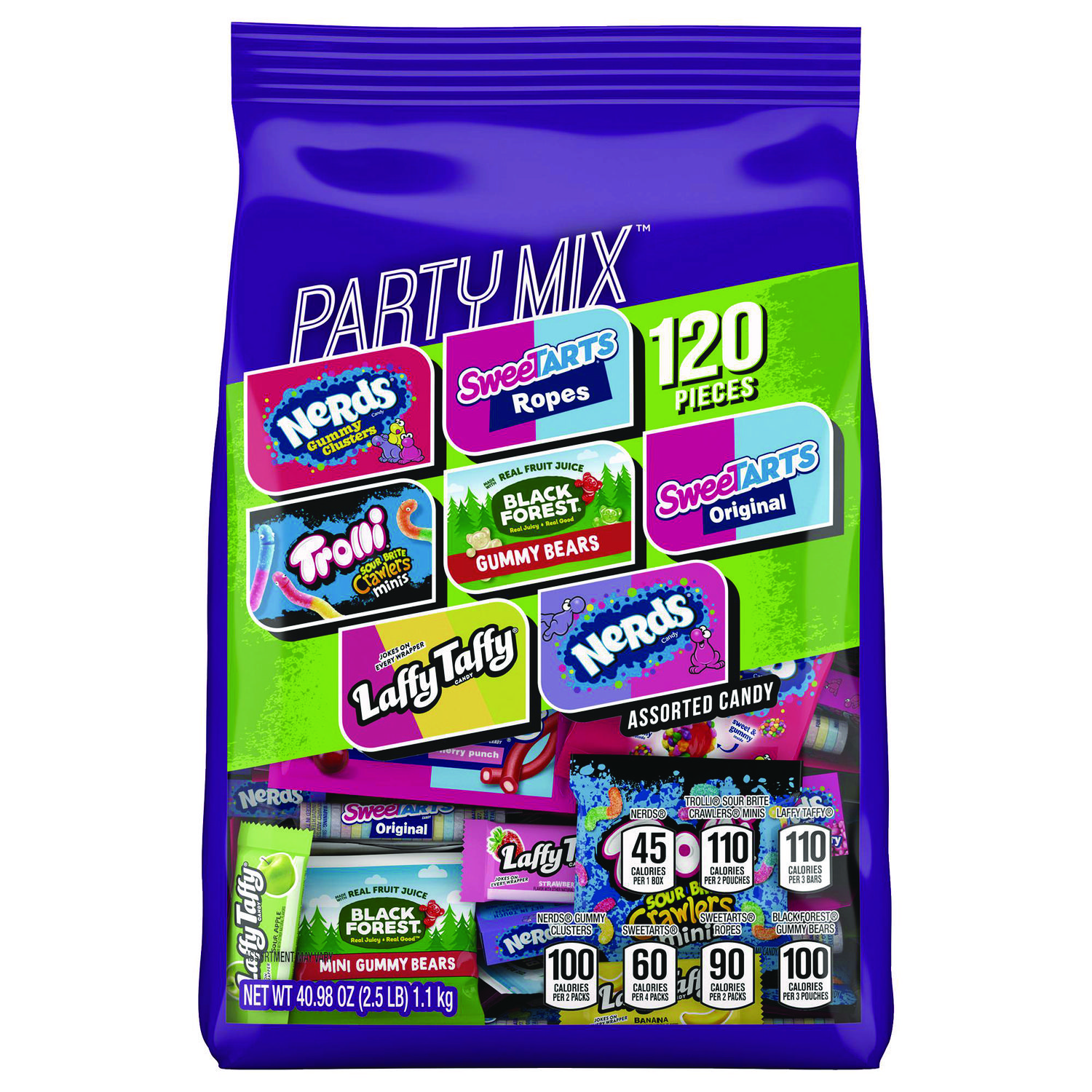 Party Mix Stand Up Bag, Assorted Fruity, 40.98 oz Bag, 120 Pieces