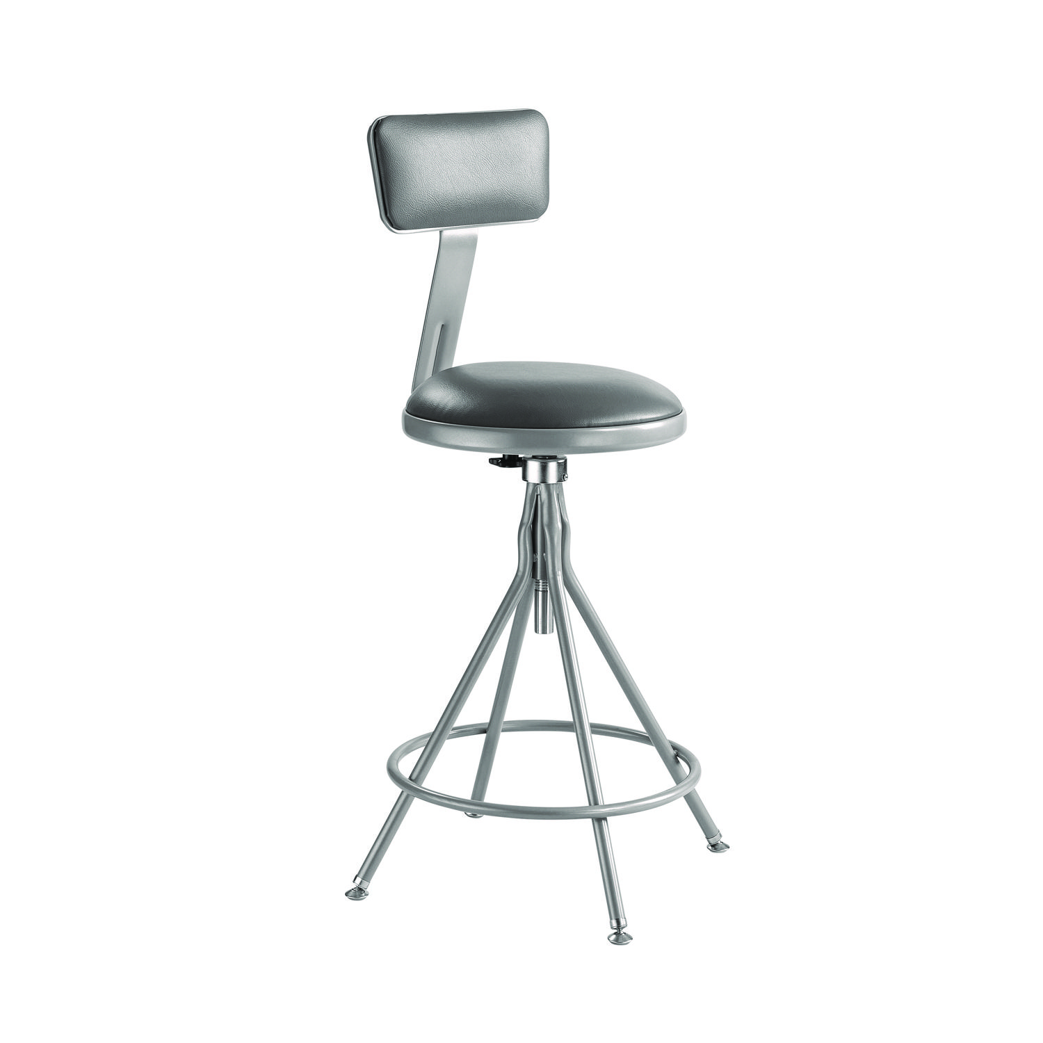 NPS® 6500 Series Height Adj Heavy Duty Vinyl Swivel Stool with Backrest, Supports Up to 500 lb, 24 to 30 Seat Height, Gray