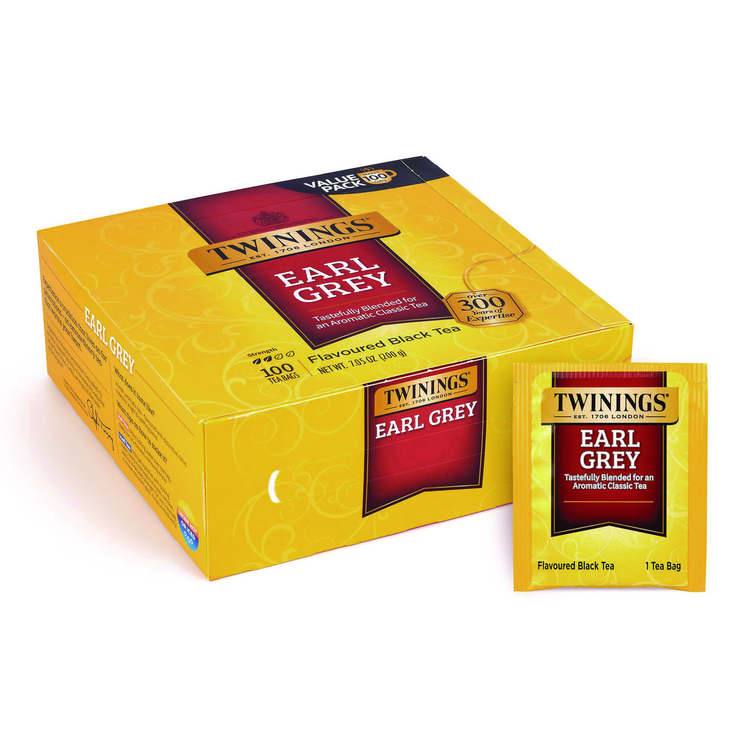 Tea Bags, Earl Grey, Individually Wrapped, 100/Carton