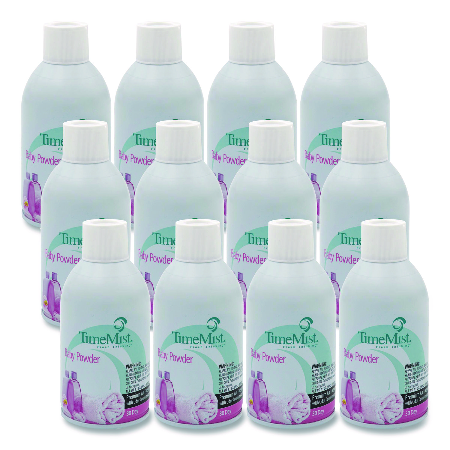 Premium Metered Air Freshener Refill, Baby Powder, 7.1 oz Aerosol Spray, 12/Carton