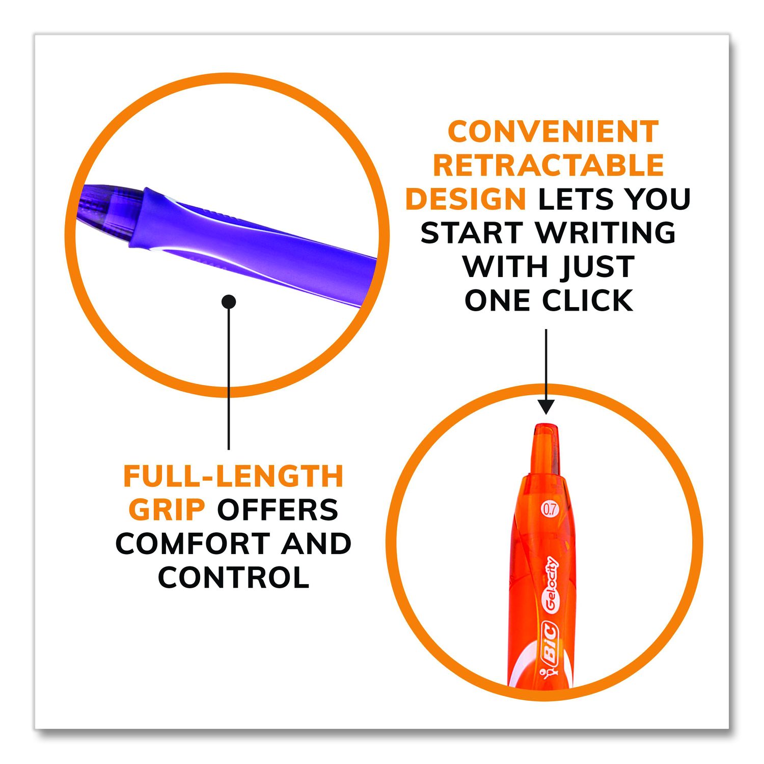 BIC® Gel-ocity Quick Dry Gel Pen, Retractable, Fine 0.7 mm, Assorted ...