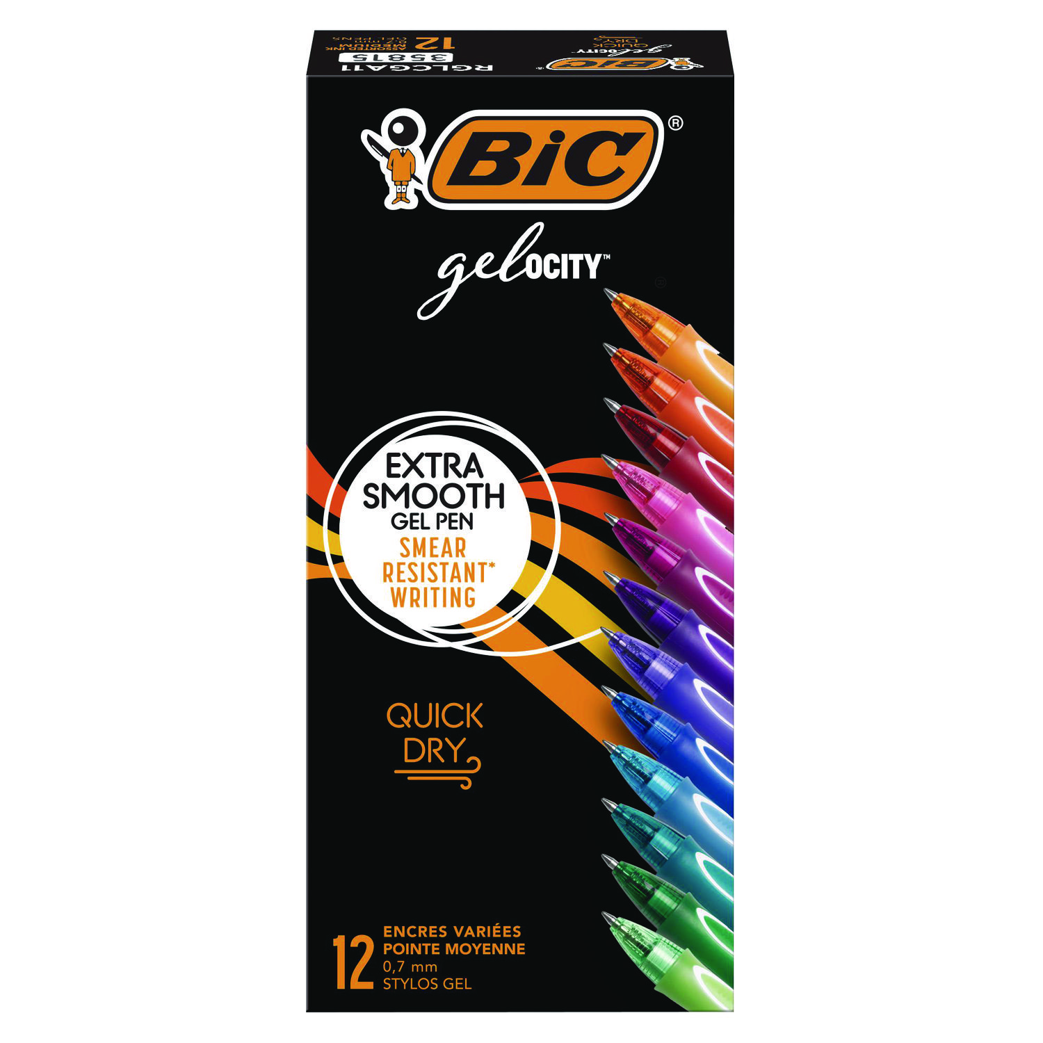 Gel-ocity Quick Dry Gel Pen, Retractable, Fine 0.7 mm, Assorted Ink and Barrel Colors, Dozen