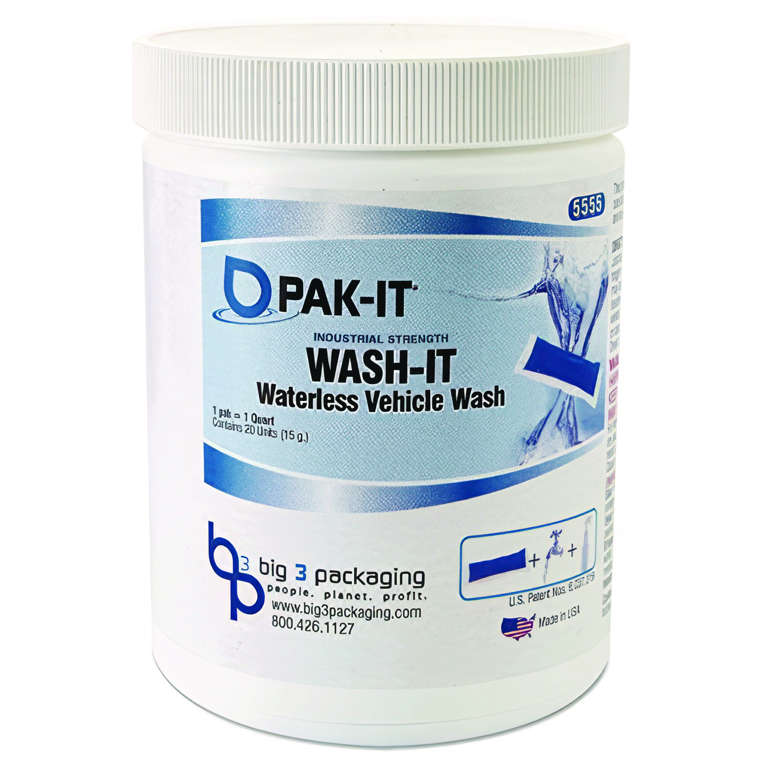 PAK-IT® Wash It Waterless Vehicle Wash, Breezy Scent, 20 Water-Soluble Packets/Jar, 12/Carton