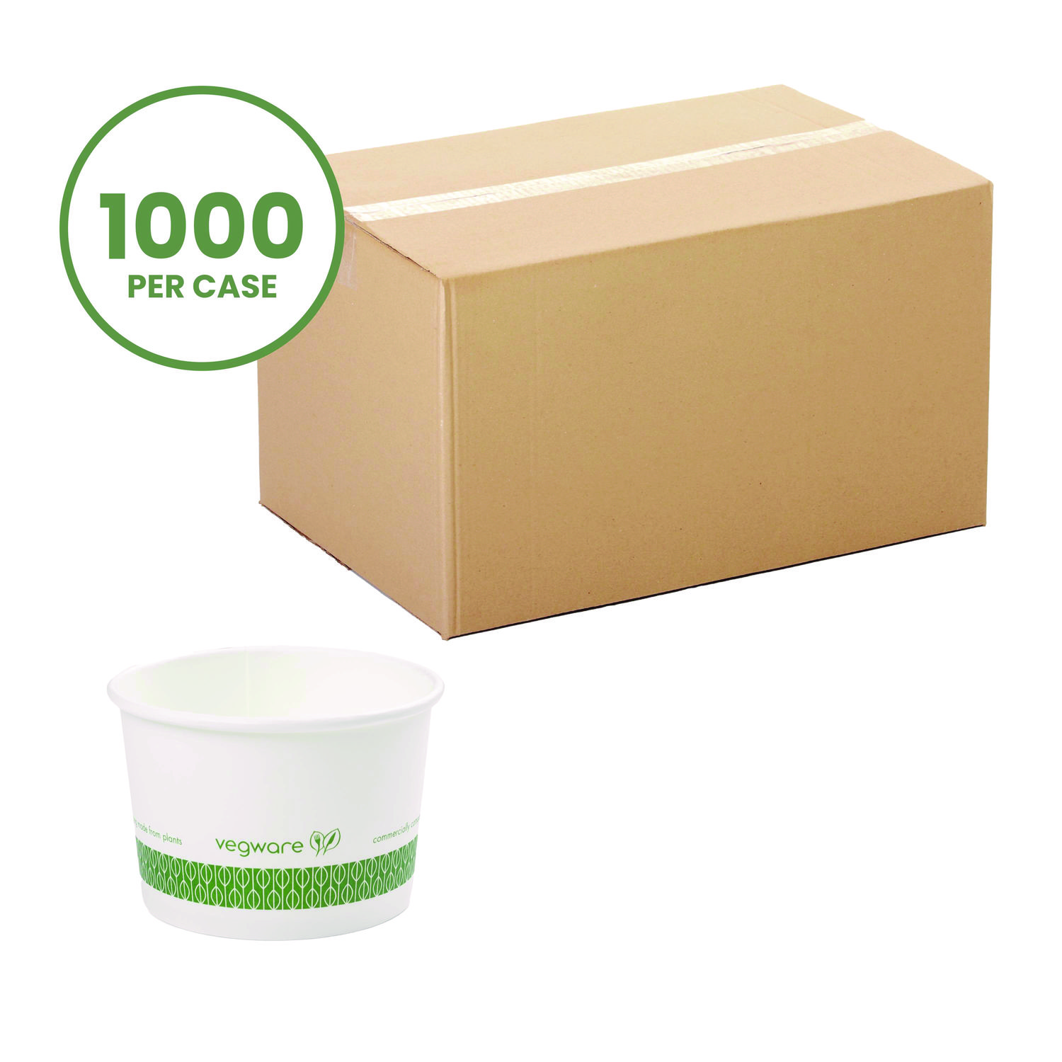 Soup Containers, 8 oz, 3.5" Diameter x 2.4" h, White/Green, Paper, 1,000/Carton