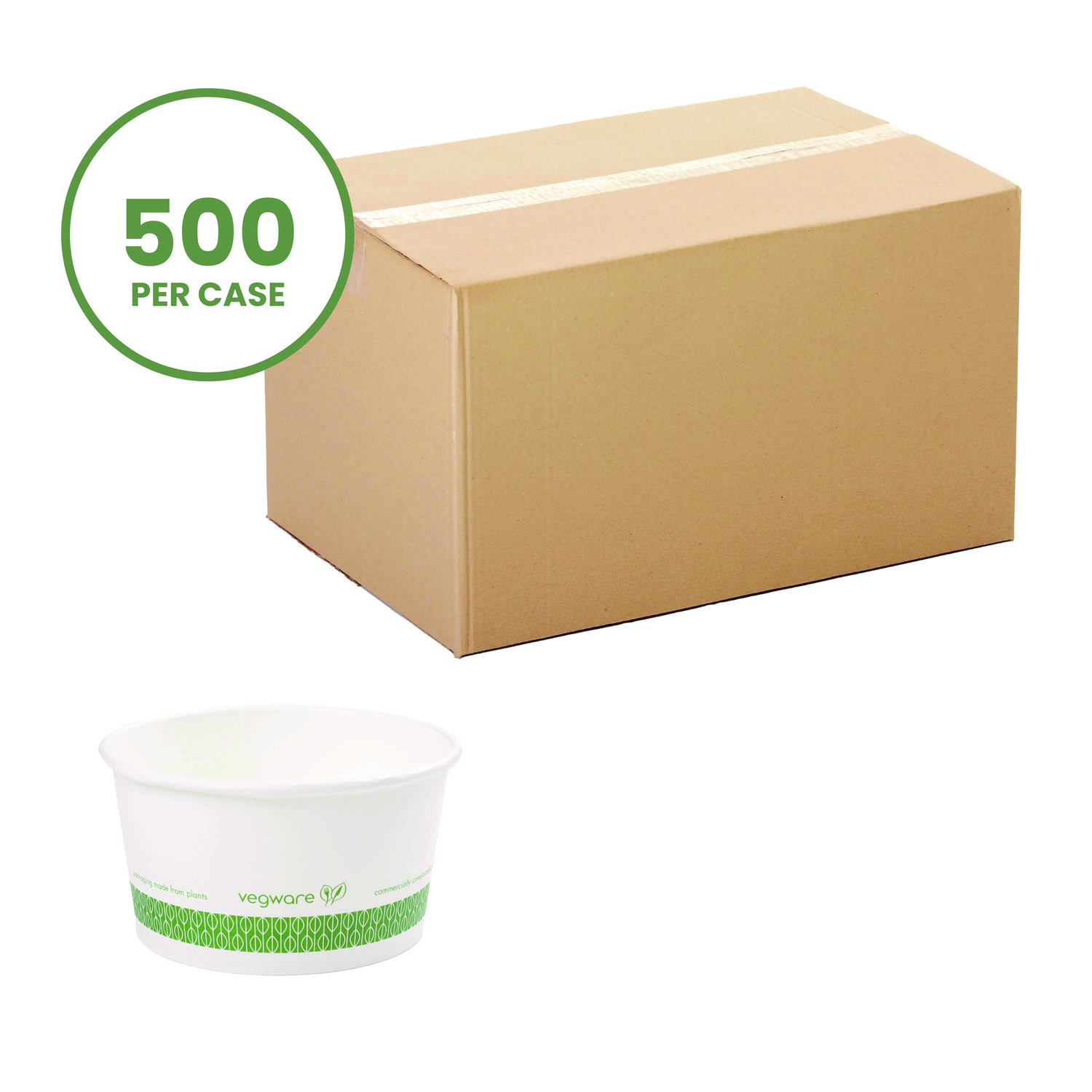 Soup Containers, 12 oz, 4.5" Diameter x 2.5" h, White/Green, Paper, 500/Carton