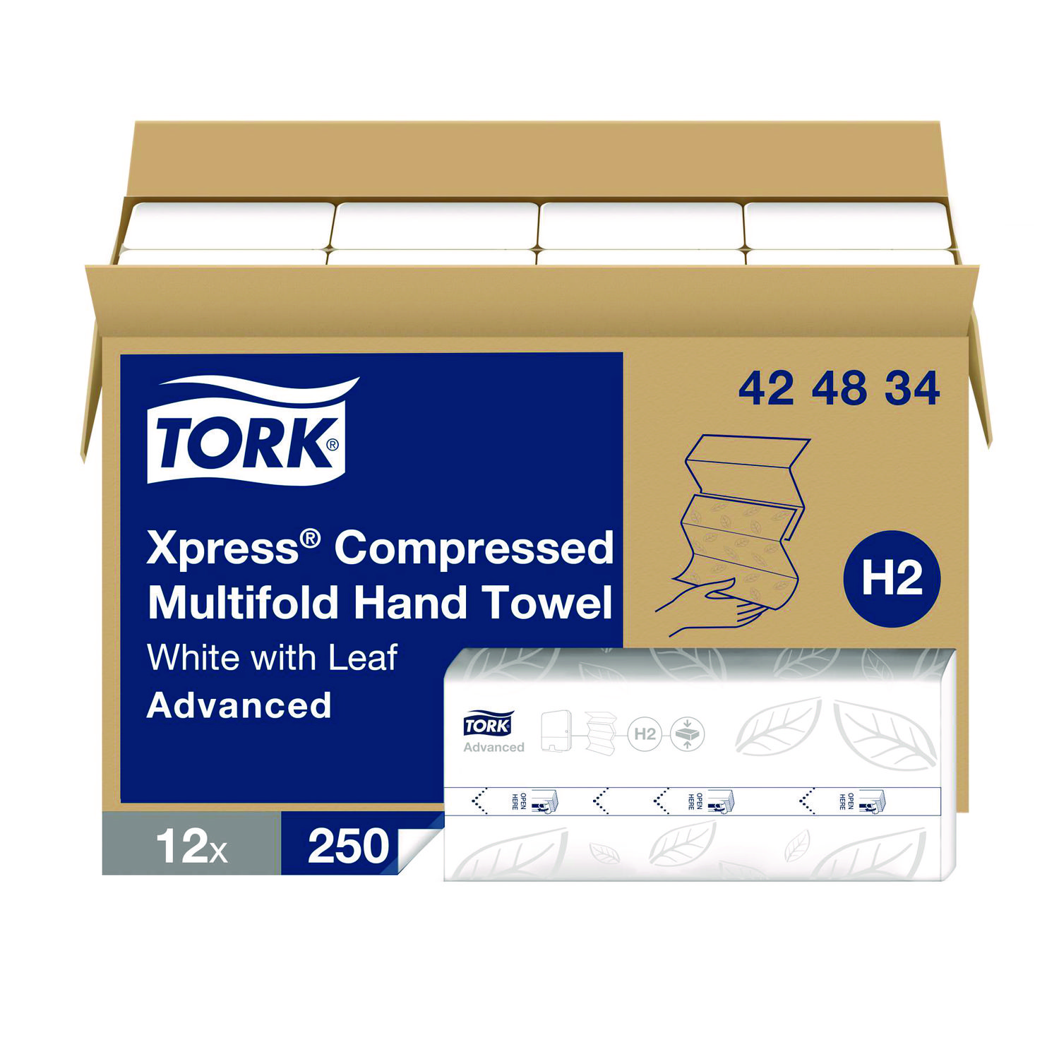 Tork® Xpress Compressed Multifold Hand Towels, 1-Ply, 8.3 x 9.25, White, 250/Pack, 12 Packs/Carton