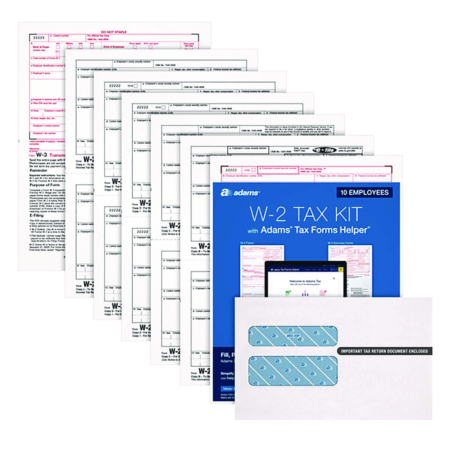 Adams® W-2 Online Tax Kit, Fiscal Year: 2023, Six-Part Carbonless, 8 x 5.5, 2 Forms/Sheet, 10 Forms Total