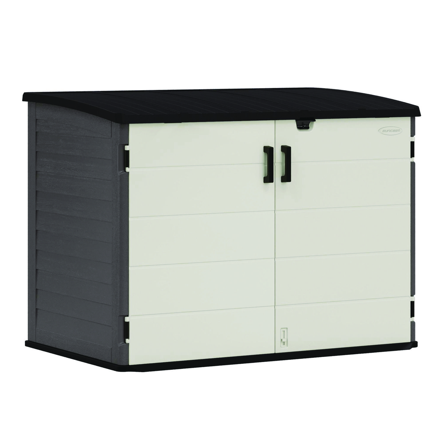 Stow-Away Horizontal Shed, 70 cu ft, 5 ft 10.5" x 3 ft 8.25" x 4 ft 4", Peppercorn/Passive/Black