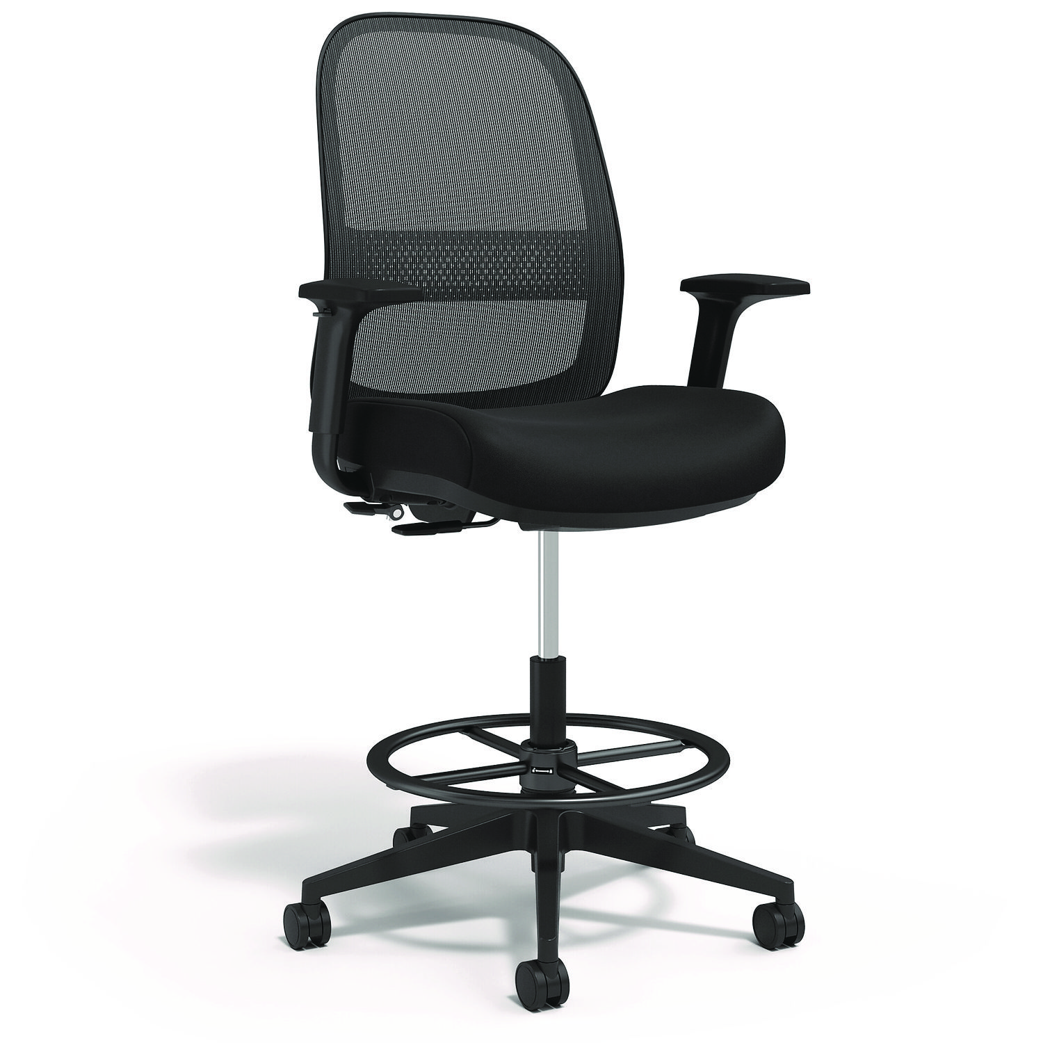 Kempton Fabric Mesh Task Stool, Supports Up to 275 lb, 26.57 to 33.62 Seat Height, Black Seat, Black Back, Black Base