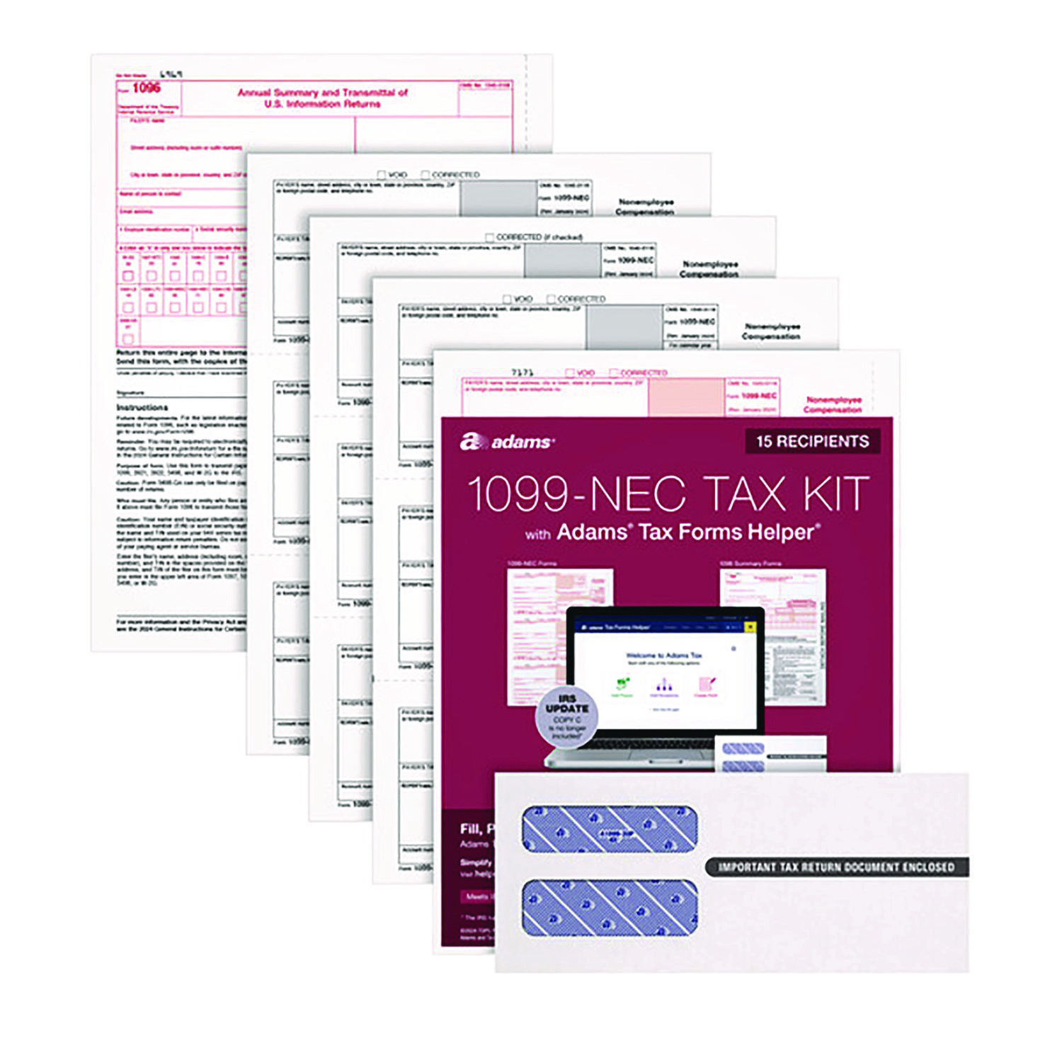 Adams® 1099-NEC Online Tax Kit, Fiscal Year: 2023, Five-Part Carbonless, 8.5 x 3.66, 3 Forms/Sheet, 15 Forms Total