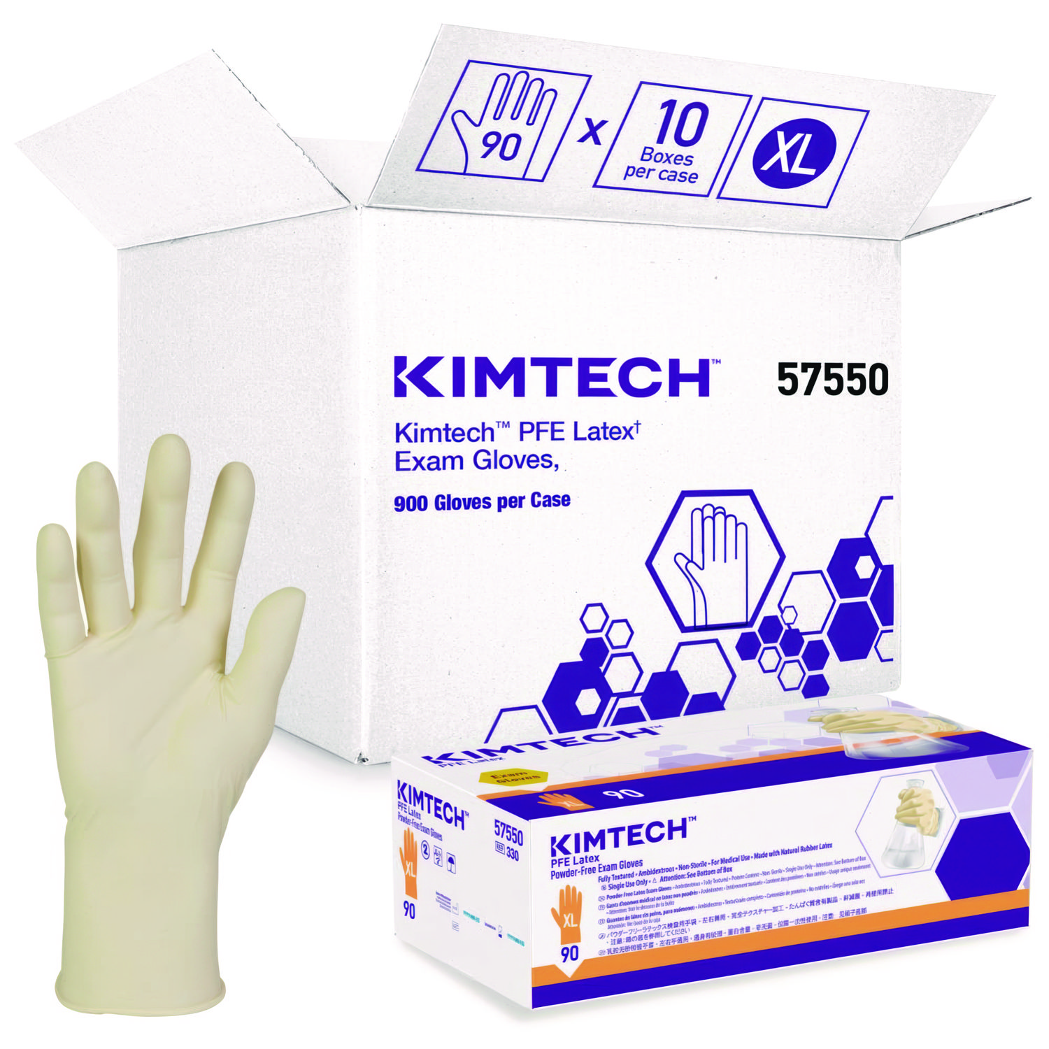 PFE Latex Exam Gloves, Powder-Free, X-Large, 6.3 mil Thick, 9.5" Long, Natural, 1,000/Carton