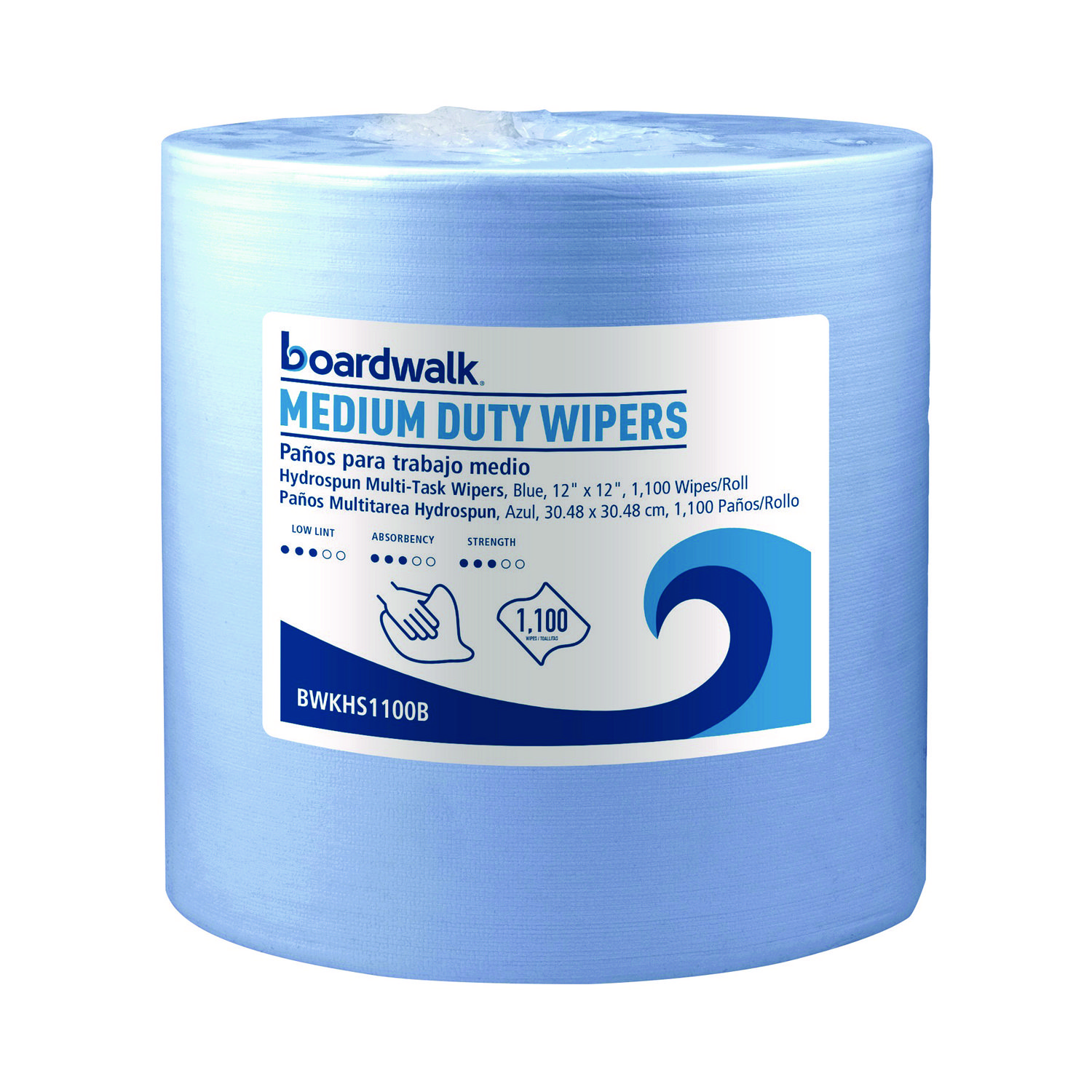 Hydrospun Wipers, Medium Duty, 12 x 12, Blue, 1,100/Roll