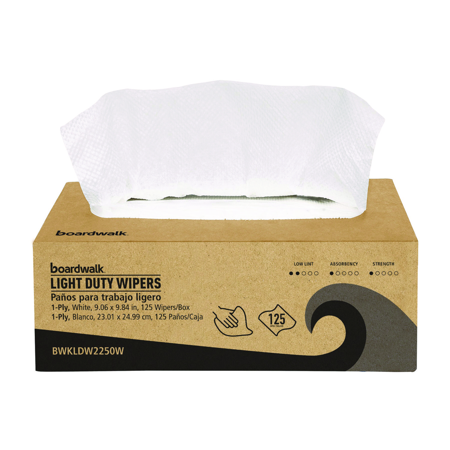 One-Ply Paper Wipers, 9.84 x 9.06, White, 125 Wipers/Box, 18 Boxes/Carton