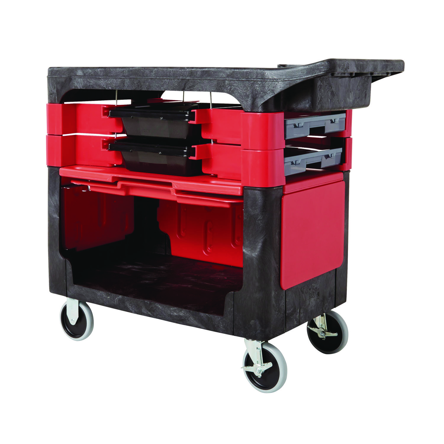 Trades Cart with Locking Storage Area, Plastic, 2 Shelves, 2