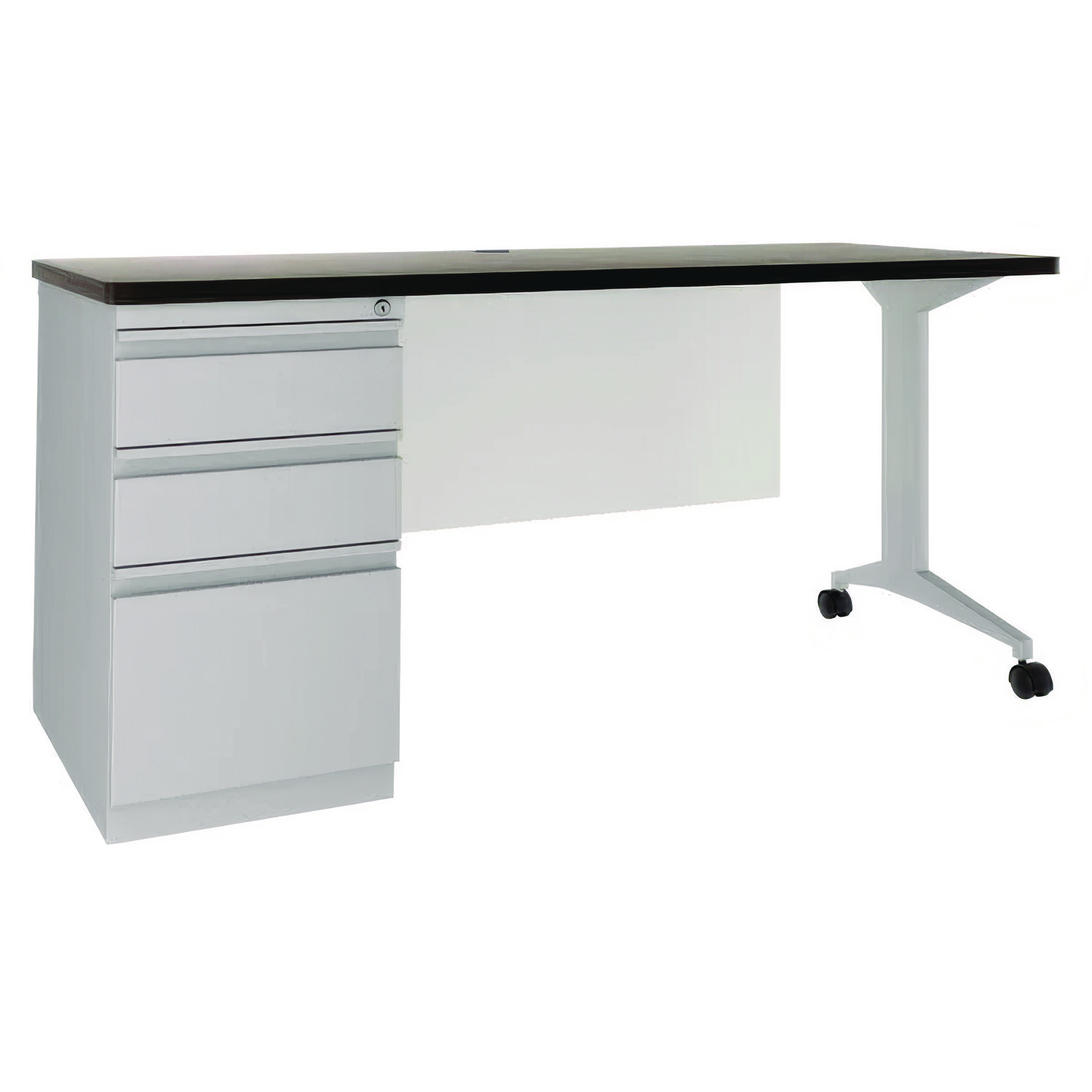 Hirsh Industries® Modern Teacher Series Pedestal Desk, 60 x 24 x 28.5, Artic Silver/Weathered Charcoal