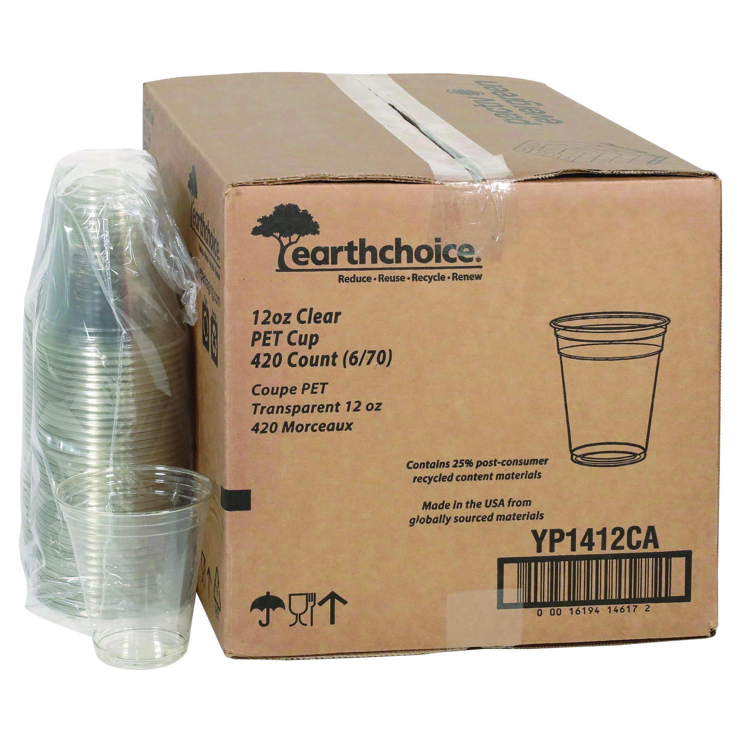 RPET Cold Cup, 12 oz, Plastic, Clear, 420/Carton