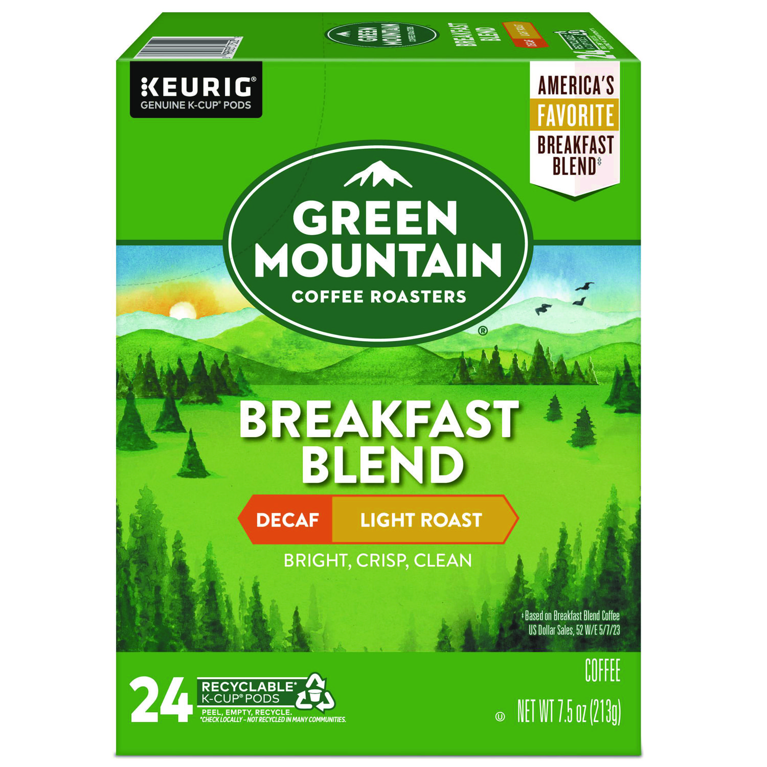 Breakfast Blend Decaf Coffee K-Cups, 24/Box