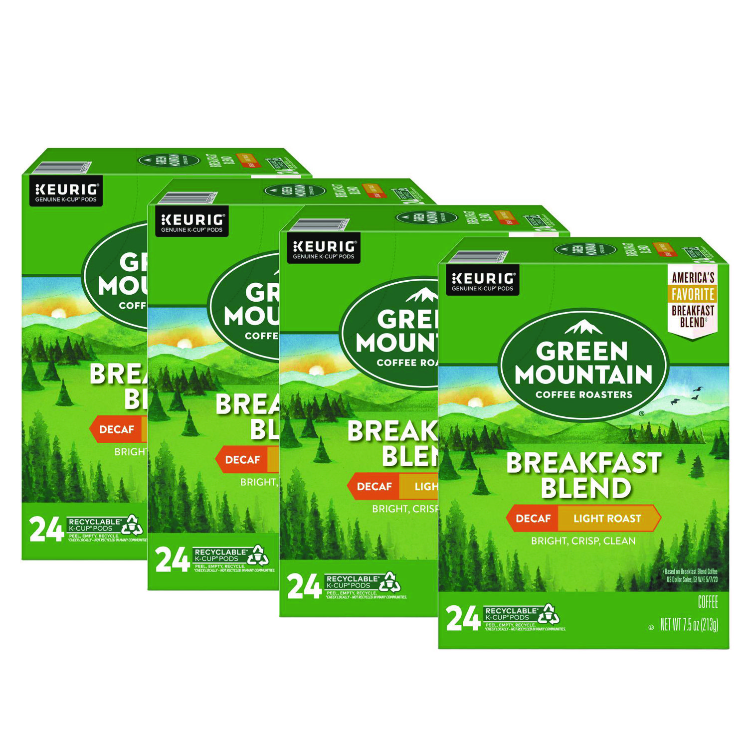 Breakfast Blend Decaf Coffee K-Cups, 96/Carton