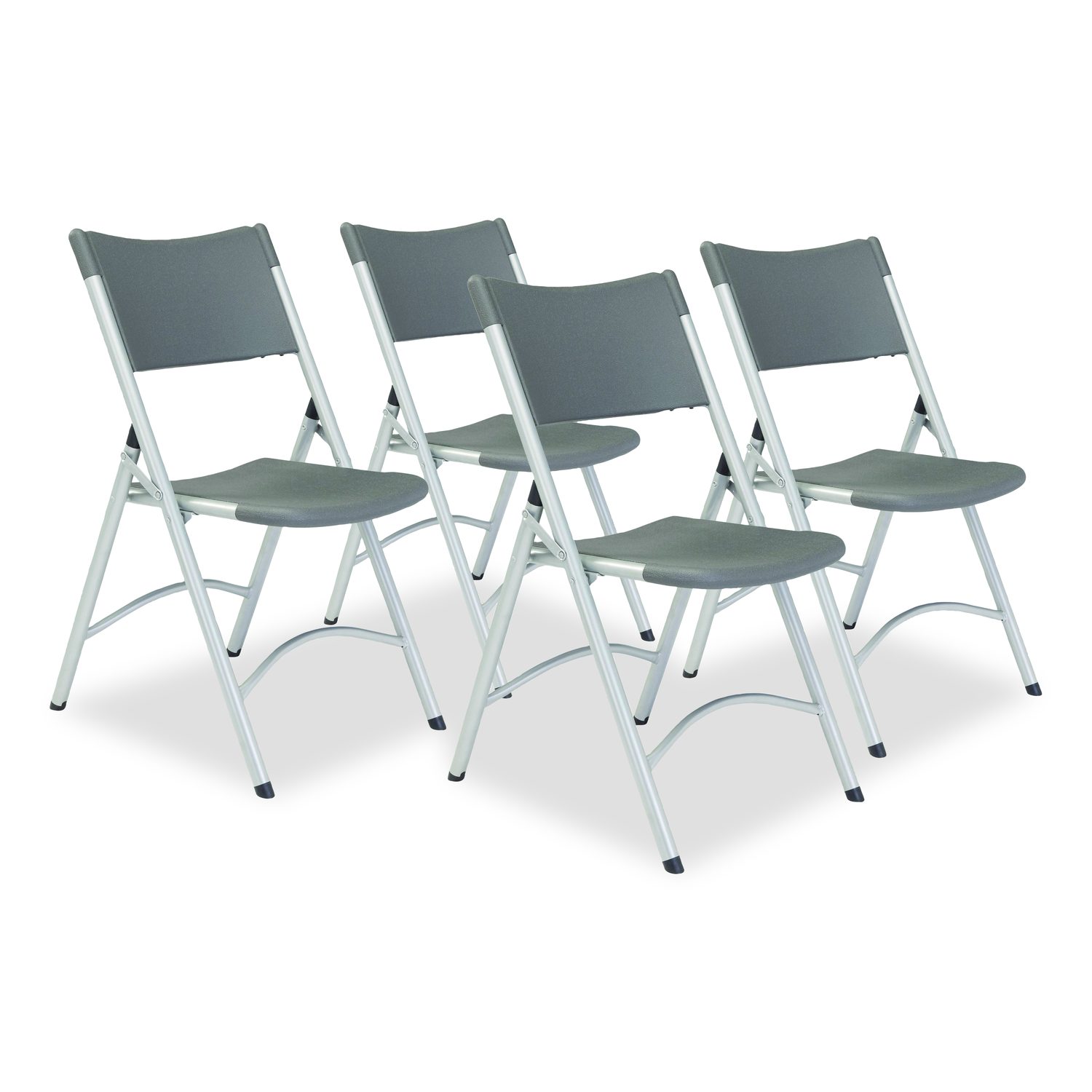 600 Series Heavy Duty Plastic Folding Chair, Supports Up to 500 lb, 18" Seat Height, Gray Seat/Back, Silver Base, 4/Carton