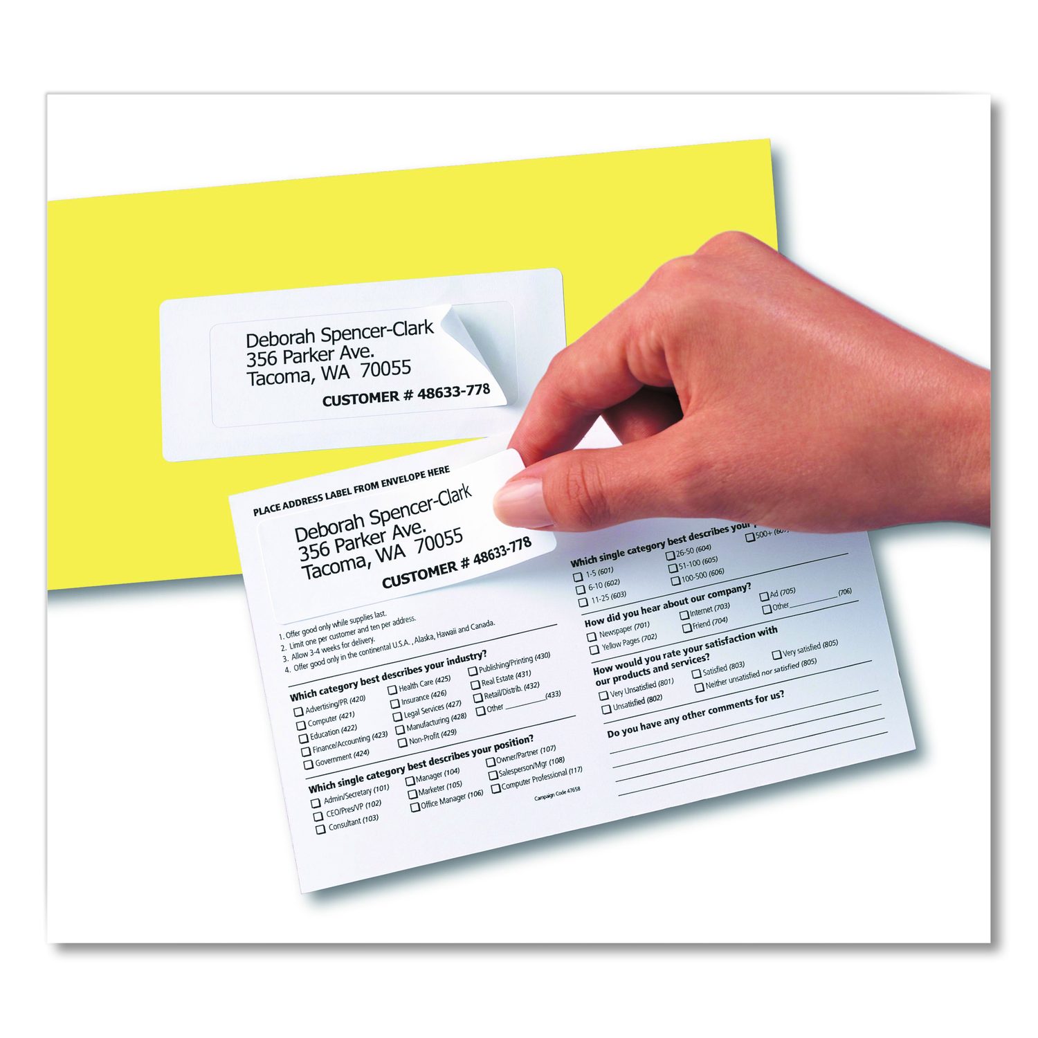 Avery® Send and Reply Piggyback Labels, Inkjet/Laser Printers, 1.63 x 4 ...
