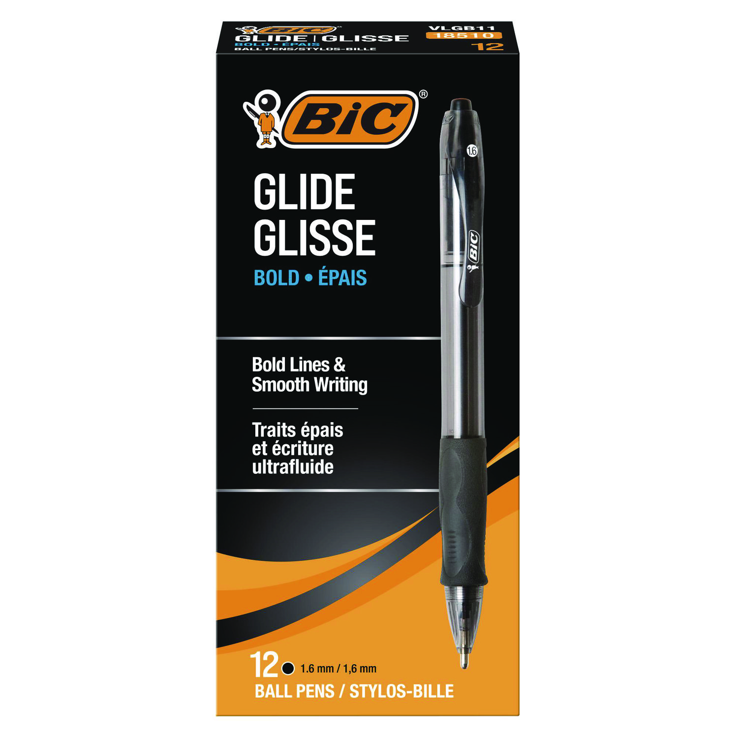 GLIDE Bold Ballpoint Pen, Retractable, Bold 1.6 mm, Black Ink, Smoke Barrel, Dozen