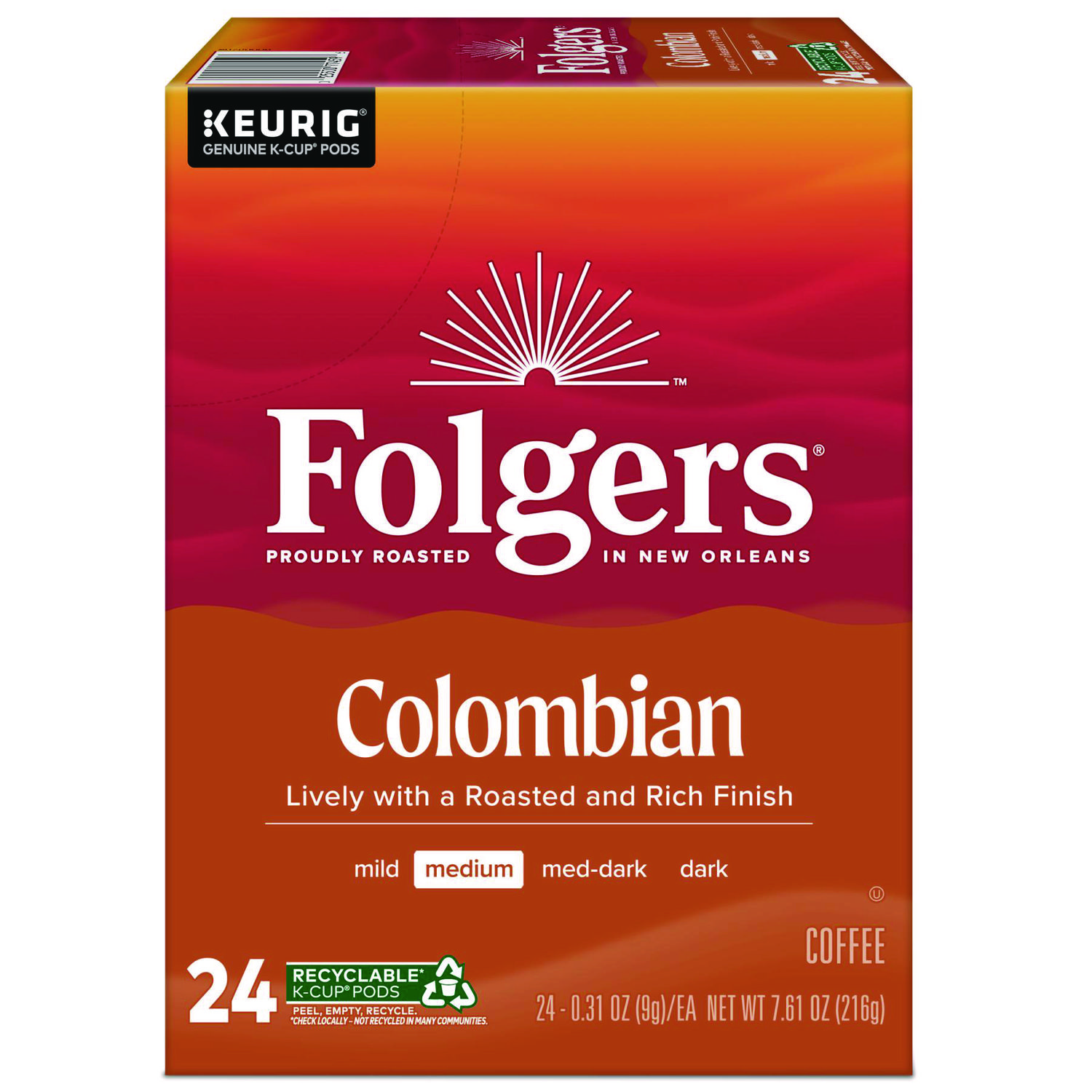 100% Colombian Coffee K-Cups, 24/Box