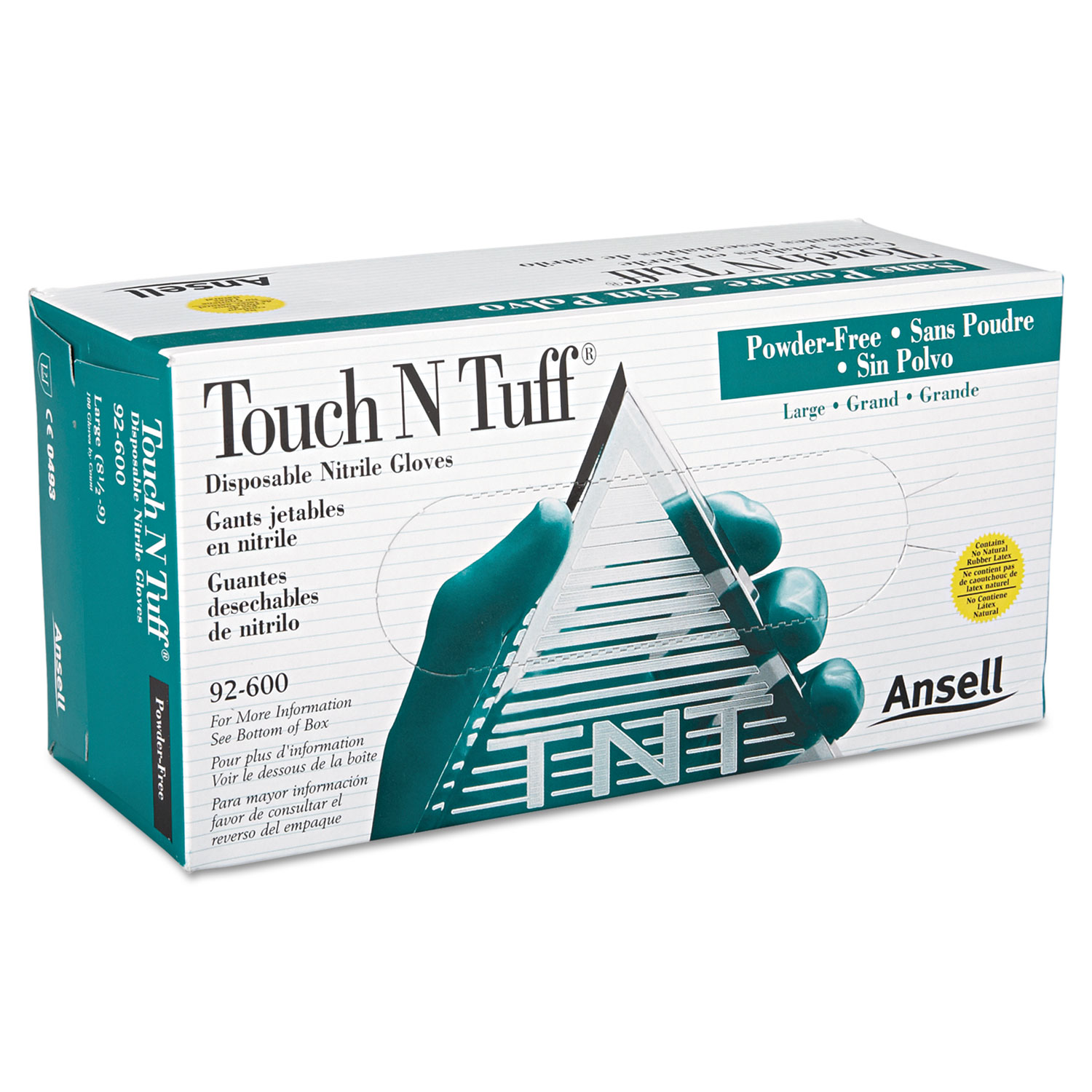  AnsellPro 105079 Touch N Tuff Nitrile Gloves, Teal, Size 8 1/2 - 9, 100/Box (ANS92600859) 