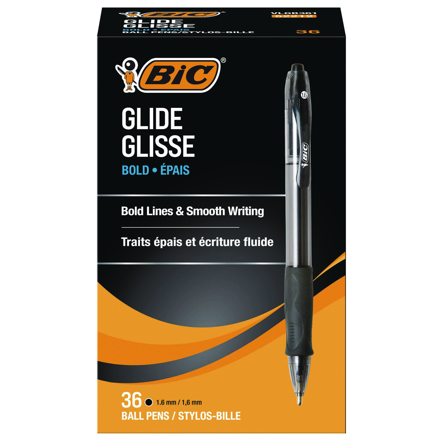 GLIDE Bold Ballpoint Pen Value Pack, Retractable, Bold 1.6 mm, Black Ink, Smoke Barrel, 36/Pack