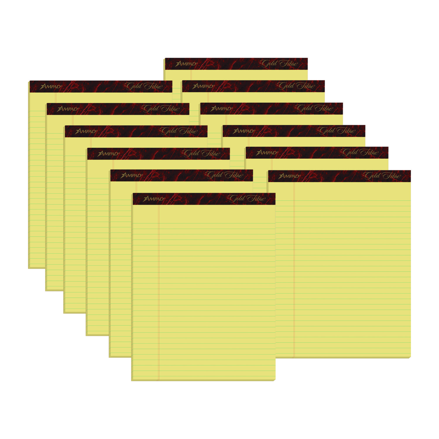Gold Fibre Quality Writing Pads, Medium/College Rule, 50 Canary-Yellow 5 x 8 Sheets, Dozen