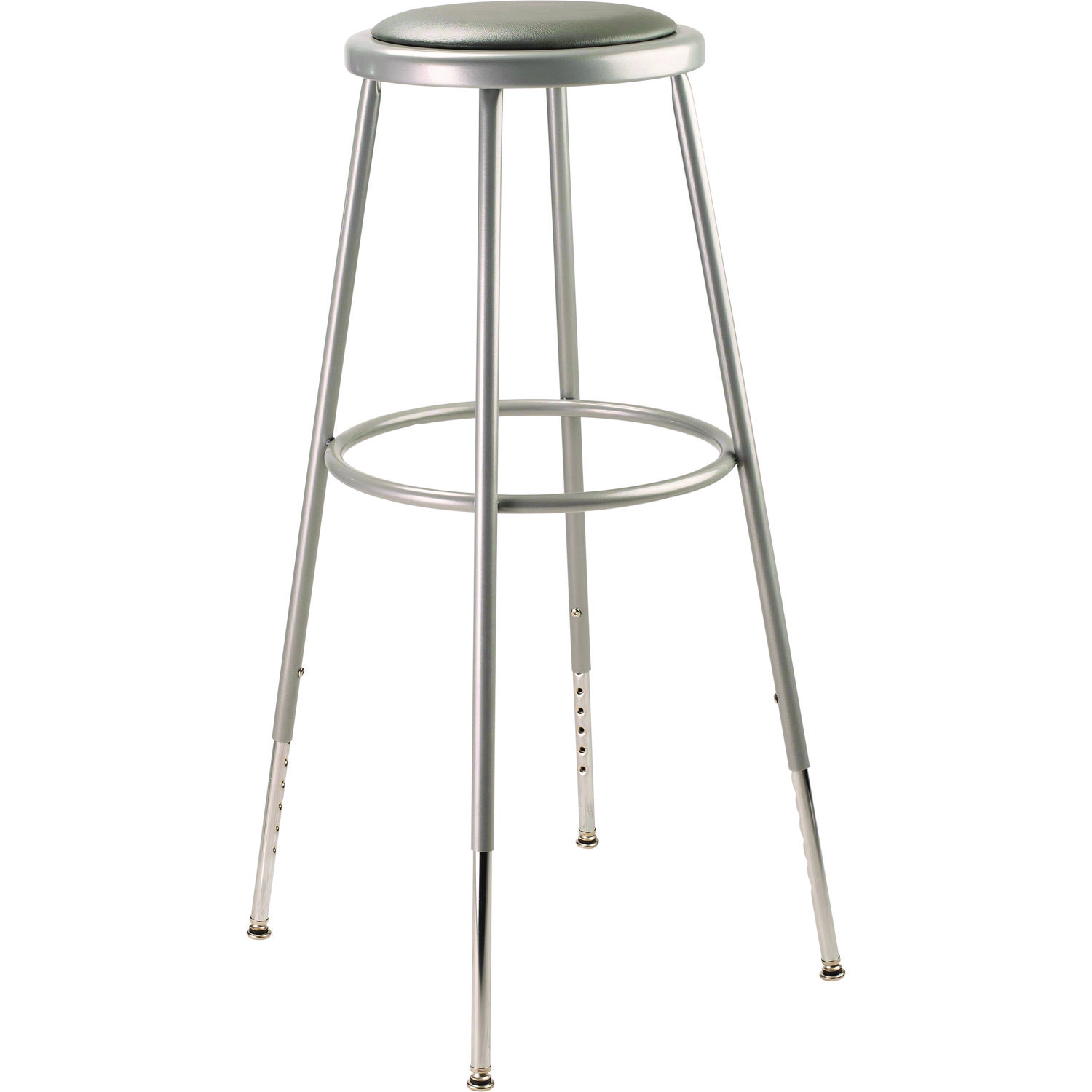 6400 Series Height Adjust Heavy Duty Vinyl Padded Steel Stool, Backless, Support 500lb, 30.5" to 38.5" Height, Gray Seat/Base