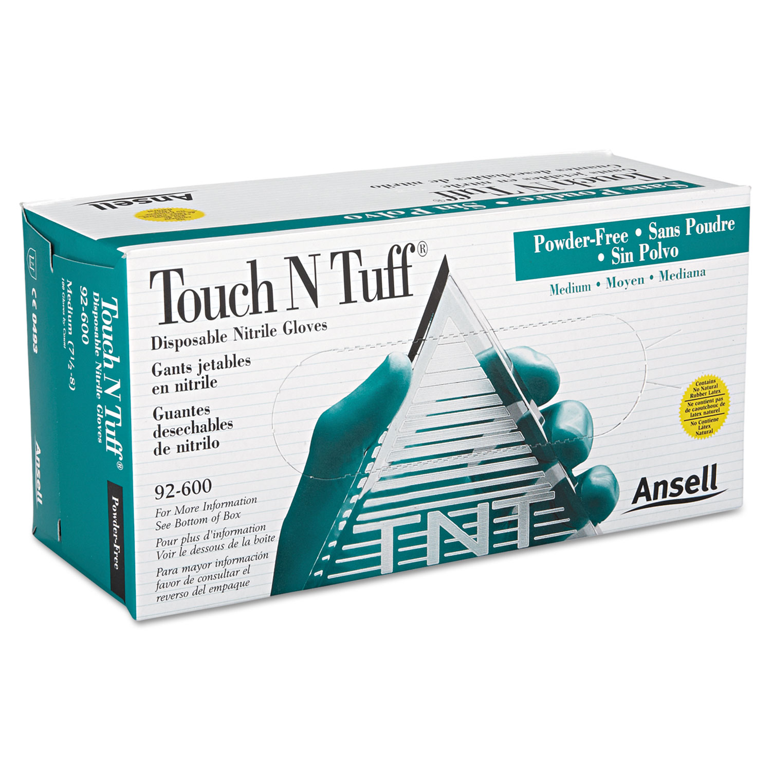  AnsellPro 105078 Touch N Tuff Nitrile Gloves, Teal, Size 7 1/2 - 8, 100/Box (ANS92600758) 