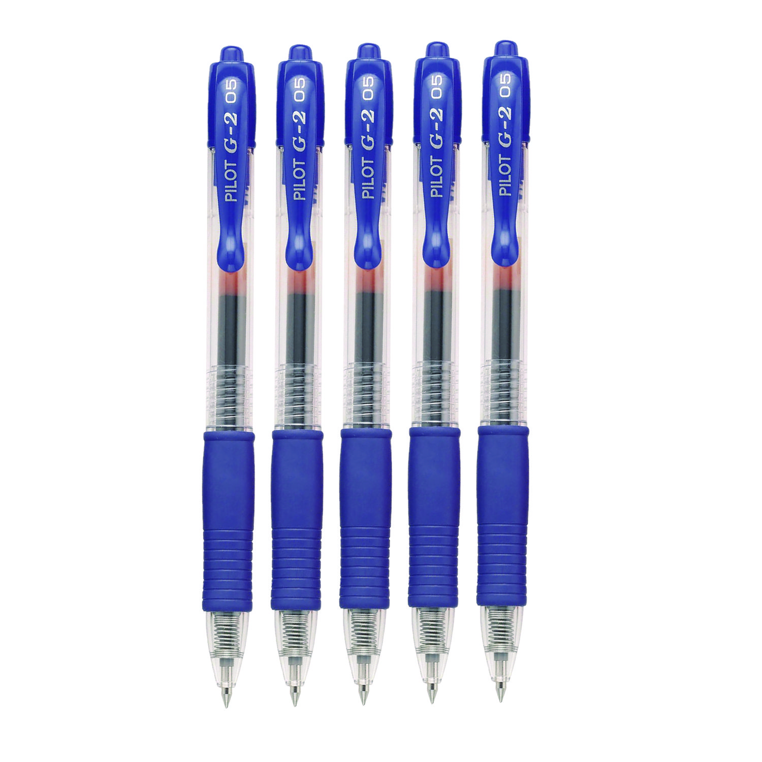 Pilot® G2 Premium Gel Pen, Retractable, Extra-Fine 0.5 mm, Blue Ink, Smoke/Blue Barrel, 5/Pack