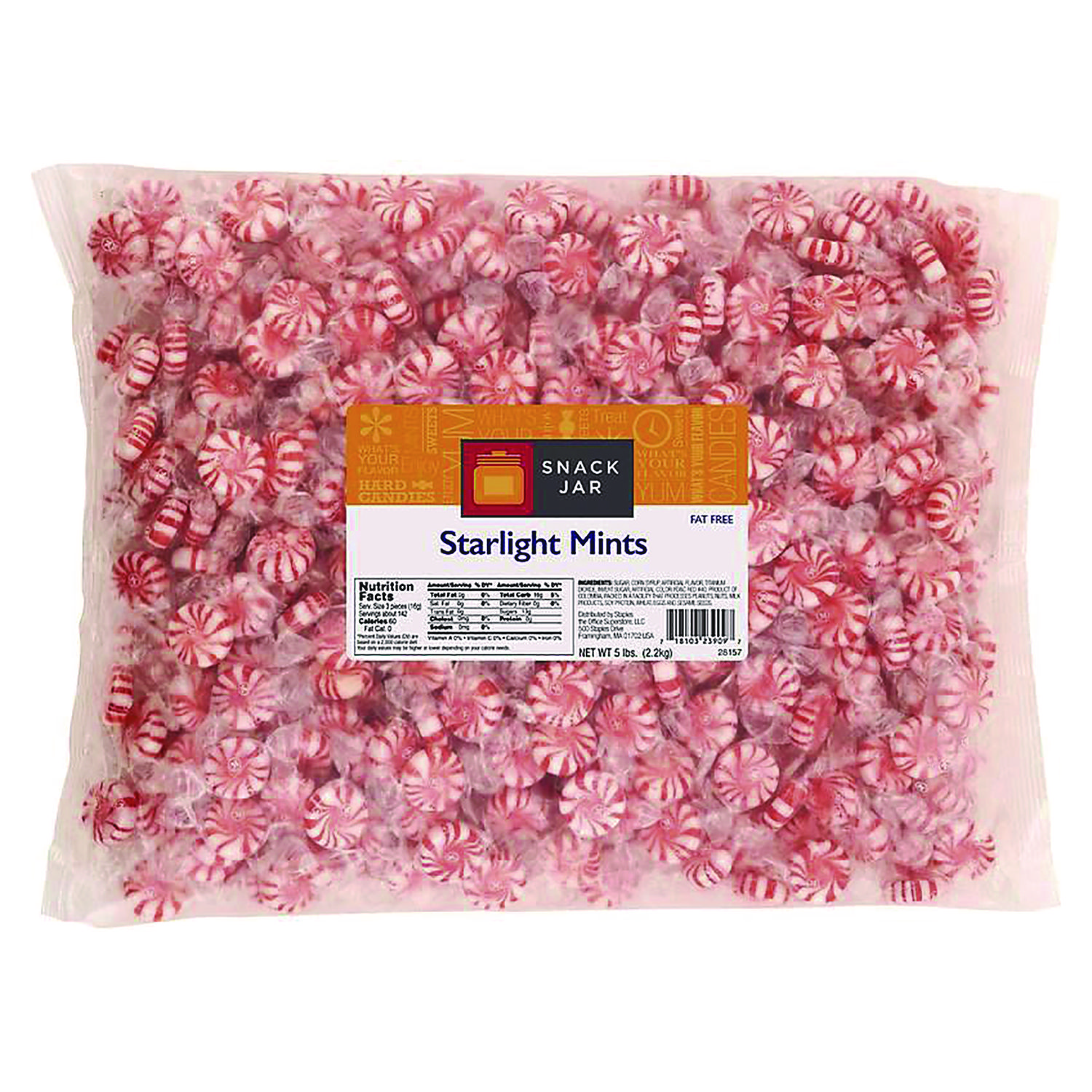 Snack Jar™ Starlight Mints, Individually Wrapped, 5 lb Bag, Approximately 425 Pieces/Bag