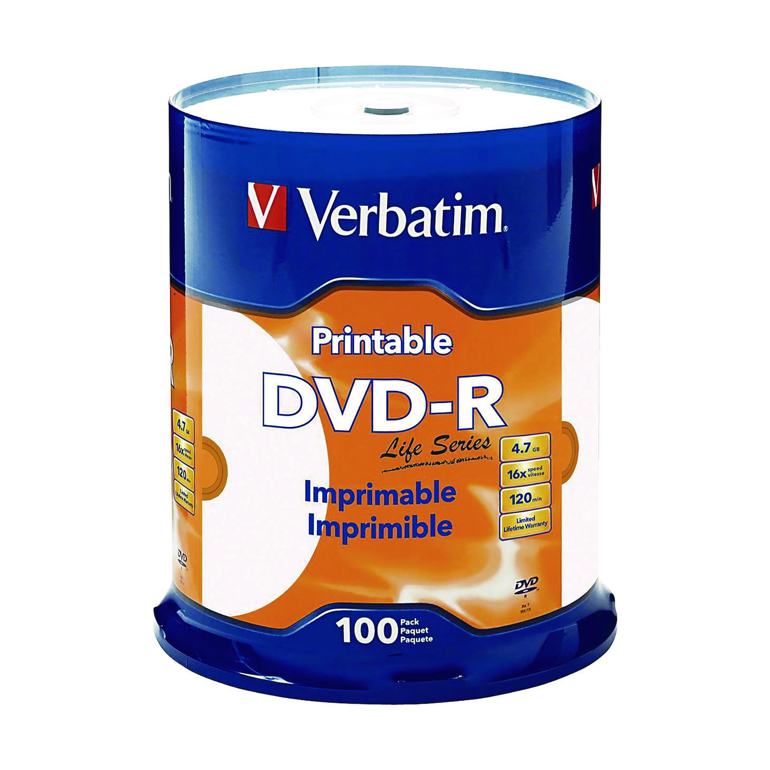 DVD-R LifeSeries Inkjet Printable Disc, 4.7 GB, 16x, Spindle