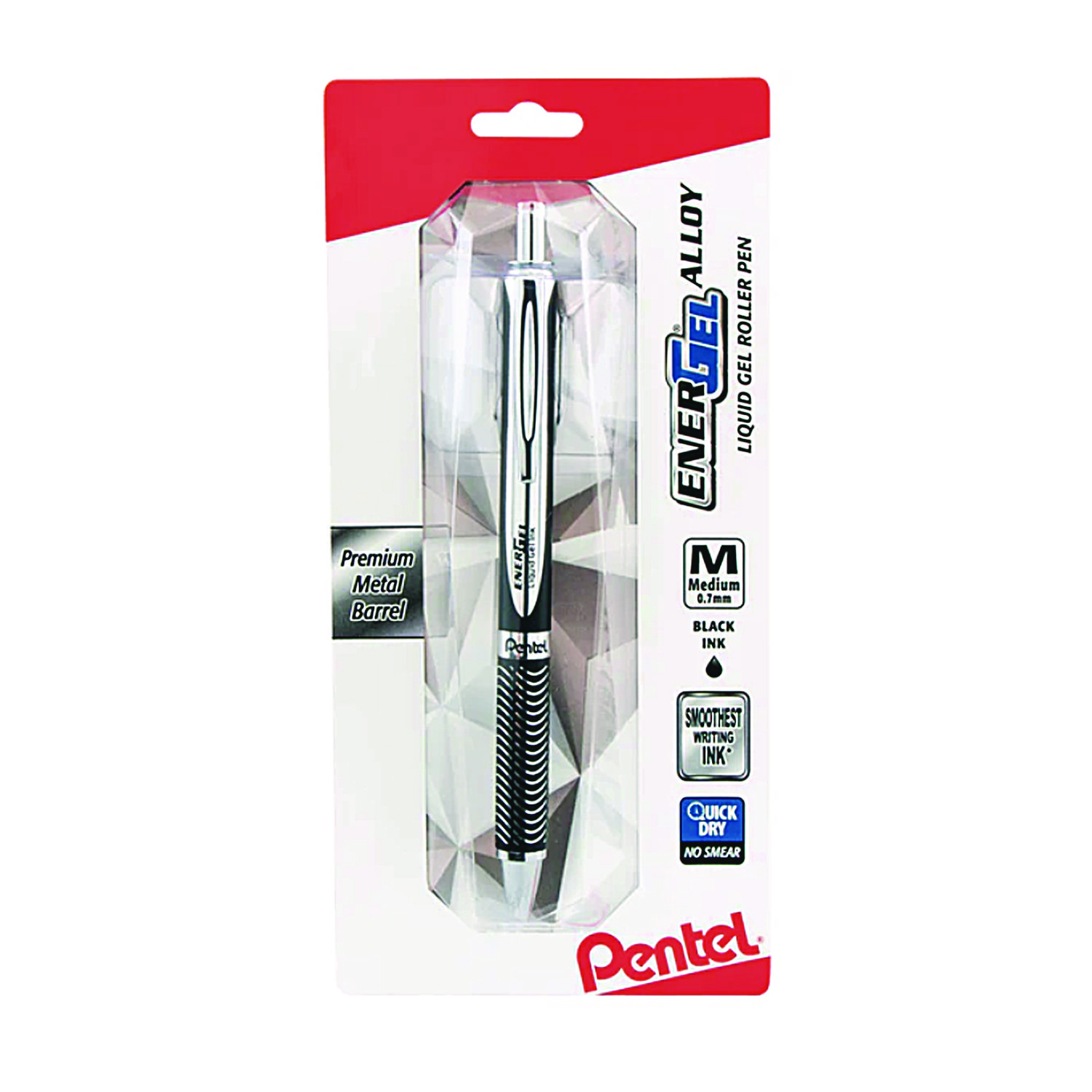 Pentel® EnerGel Alloy RT Gel Pen, Retractable, Medium 0.7 mm, Black Ink, Black/Aluminum Barrel