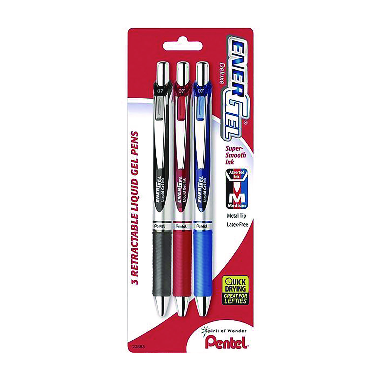 EnerGel RTX Deluxe Gel Pen, Retractable, Medium 0.7 mm, Assorted Ink and Barrel Colors, 3/Pack