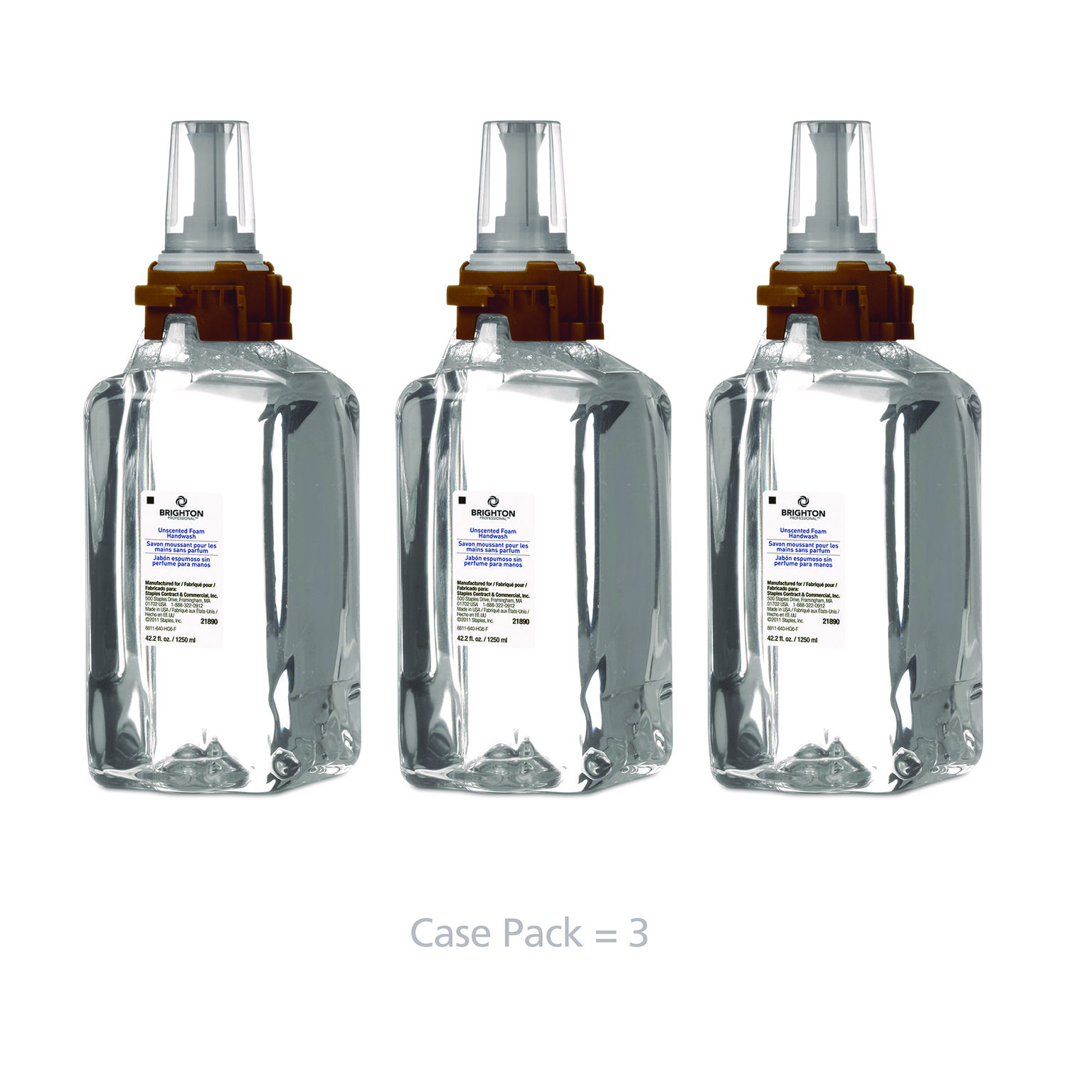 Brighton Professional™ ADX Foaming Hand Soap Refills, 1,250 mL, Unscented, 3/Carton