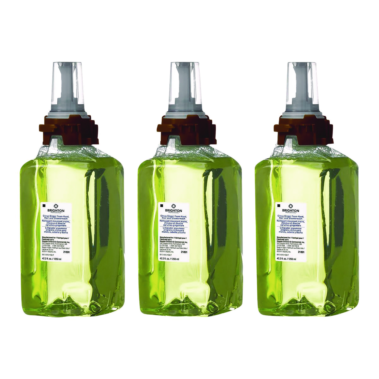 Brighton Professional™ ADX Foaming Hand Soap Refills, Hand/Hair/Shower Wash, Citrus Ginger Scent, 1,250 mL, 3/Carton