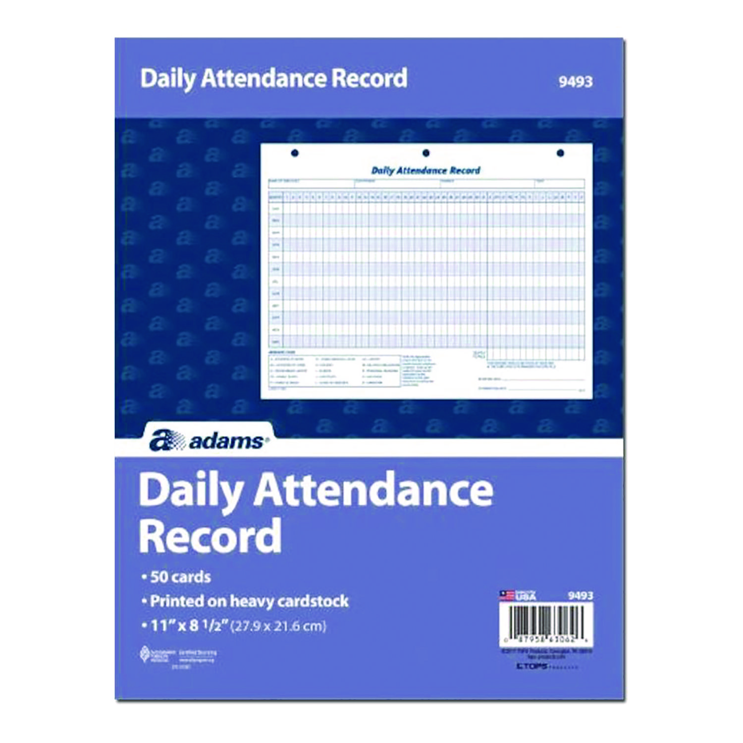 Adams® Attendance Records, One Part (No Copies), 11 x 8.5, 50 Forms Total