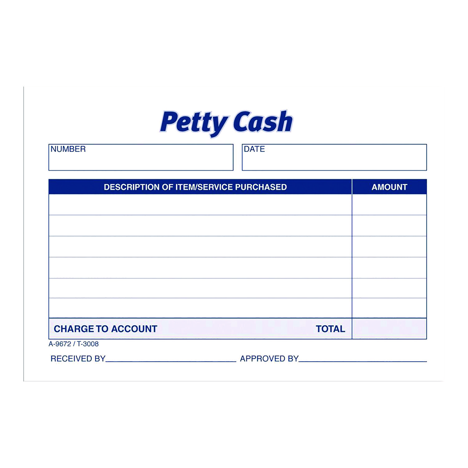 Adams® Petty Cash Receipts, One-Part (No Copies), 5 x 3.5, 50 Receipts/Pad, 12 Pads/Pack