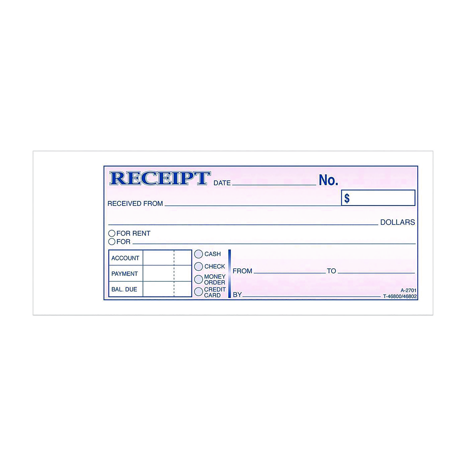 Adams® Money/Rent Receipt Book, Two-Part Carbonless, 6.69 x 2.75, 50 Receipts/Book, 5 Books/Pack