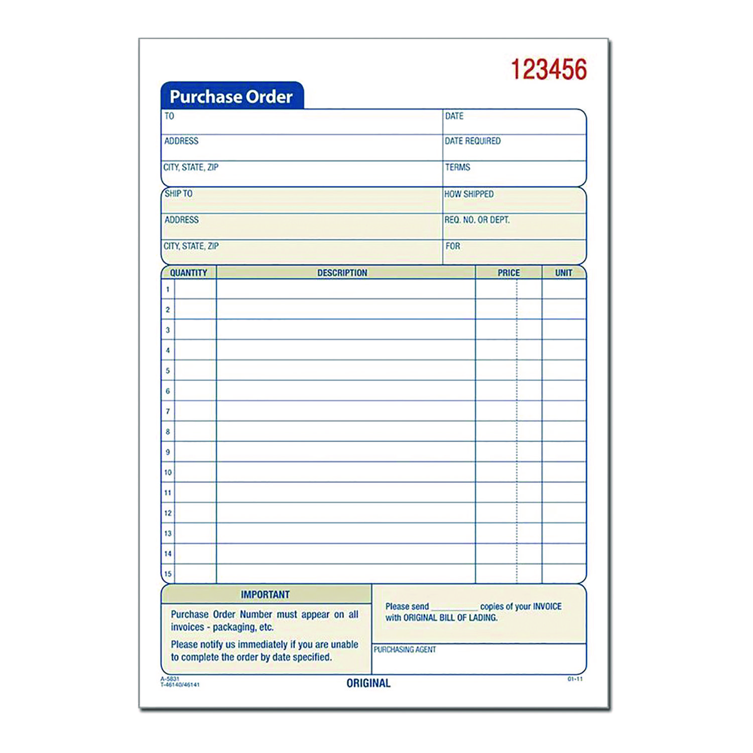 Adams® Multipart Purchase Order Pad, Two-Part Carbonless, 7.94 x 5.56, 50 Forms/Pad, 10 Pads/Pack