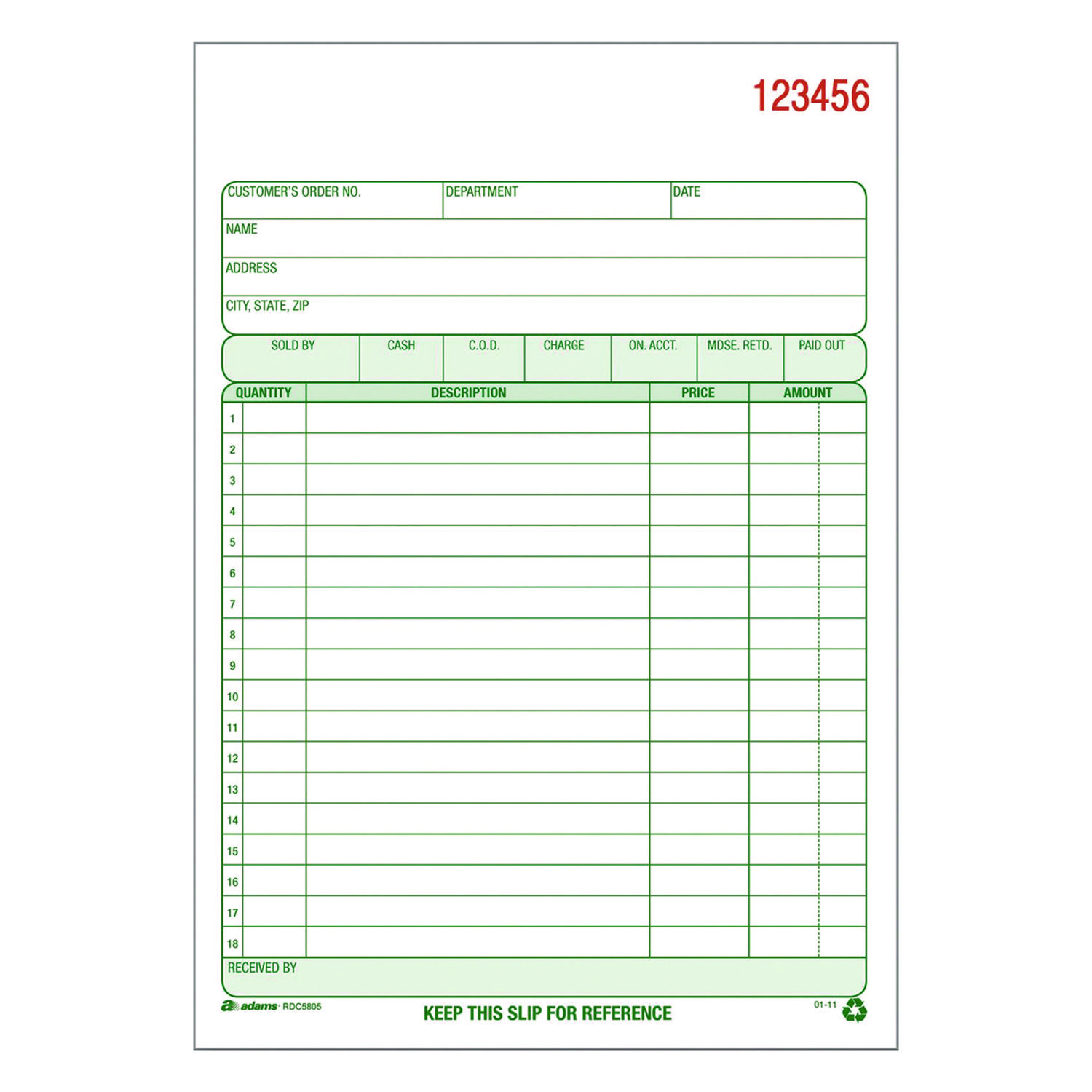 Adams® Multipart General-Purpose Sales Pad, Two-Part Carbonless, 5.56 x 7.94, 50 Forms Total